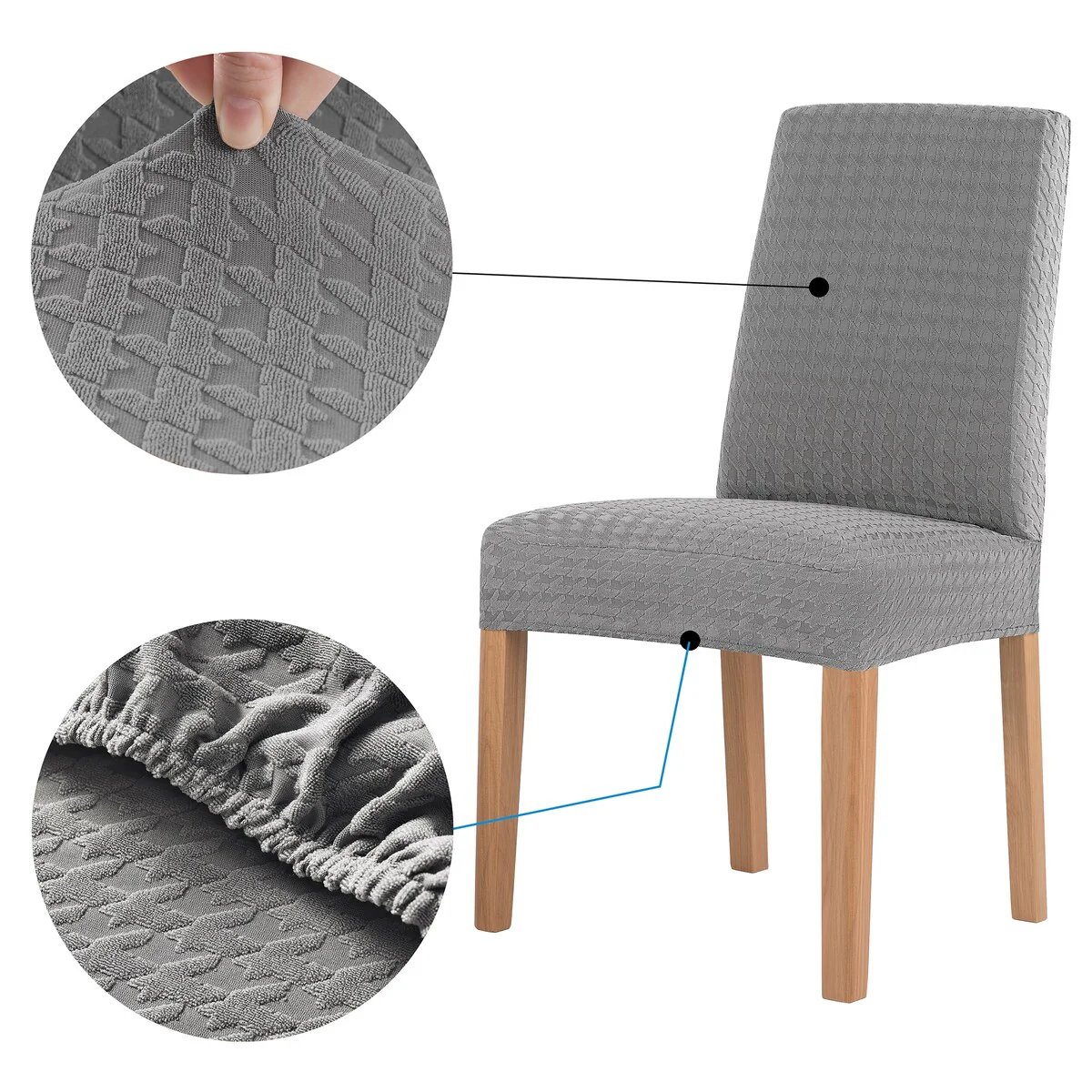 No. 918 Sparta 2-pack Houndstooth Textured Stretch Fit Elastic Dining Chair Cover Pair - 28