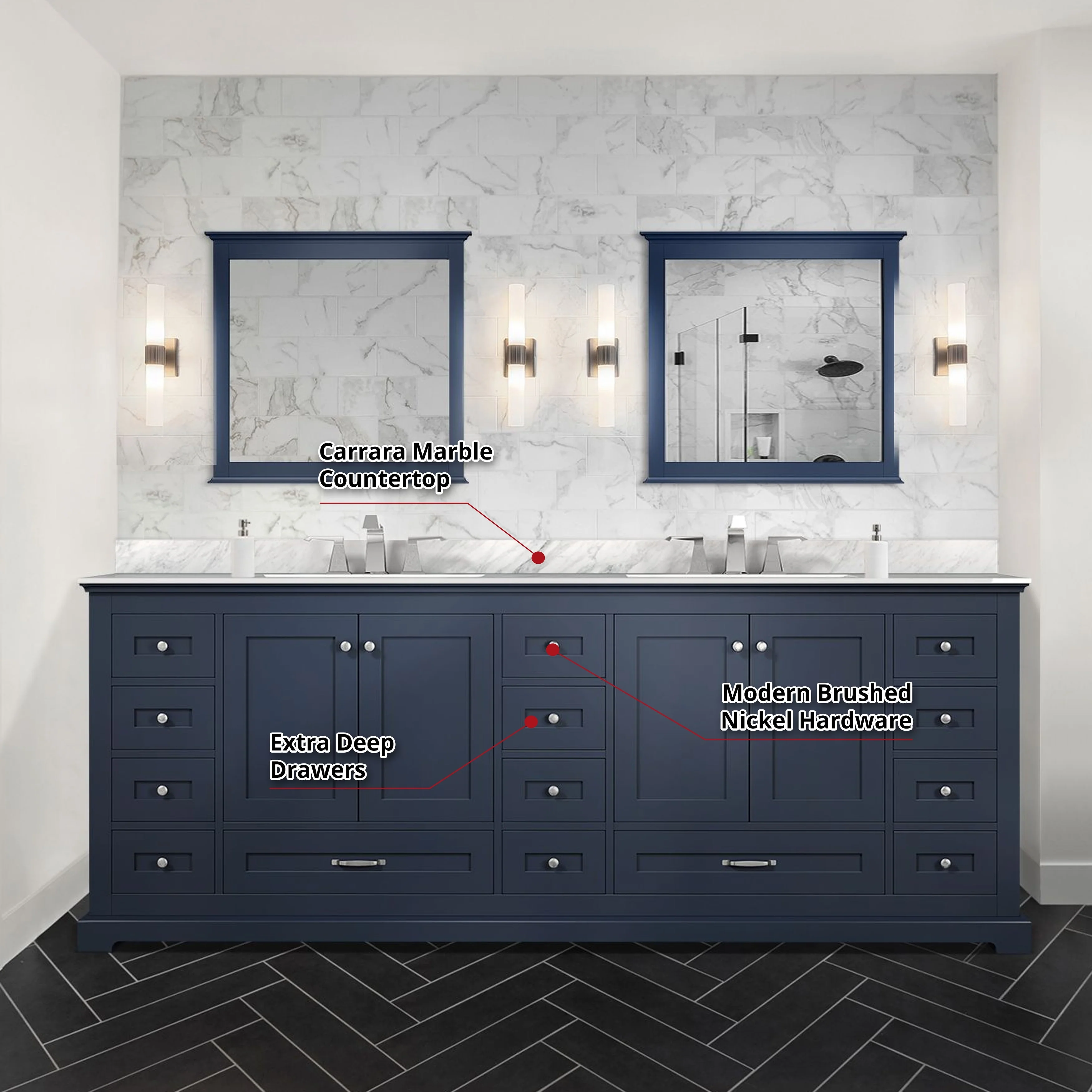 Dukes 84 in. W x 22 in. D Navy Blue Double Bath Vanity