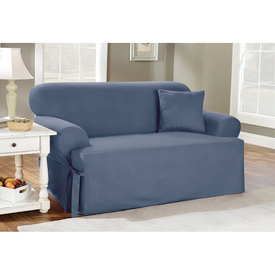 SureFit Cotton Duck 1 Piece T Cushion Sofa Slipcover