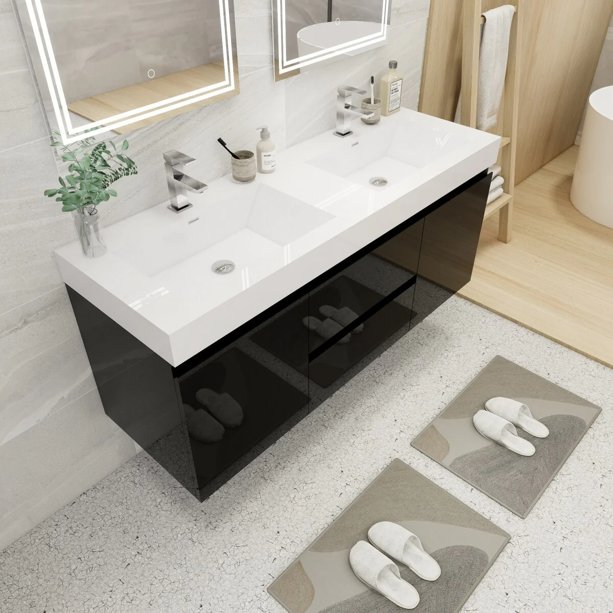 Baillie 60'' Wall-Mounted Vanity with Double Reinforced Acrylic Sink