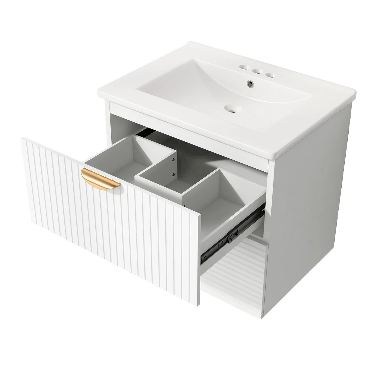 Modern 24 Inches MDF Wall-Mounted Bathroom vanity with Ceramic Sink and 2 Drawers