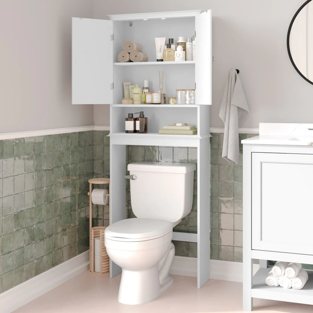 Brown Farmhouse Over the Toilet Cabinet Storage Organizer with 2 Shelves