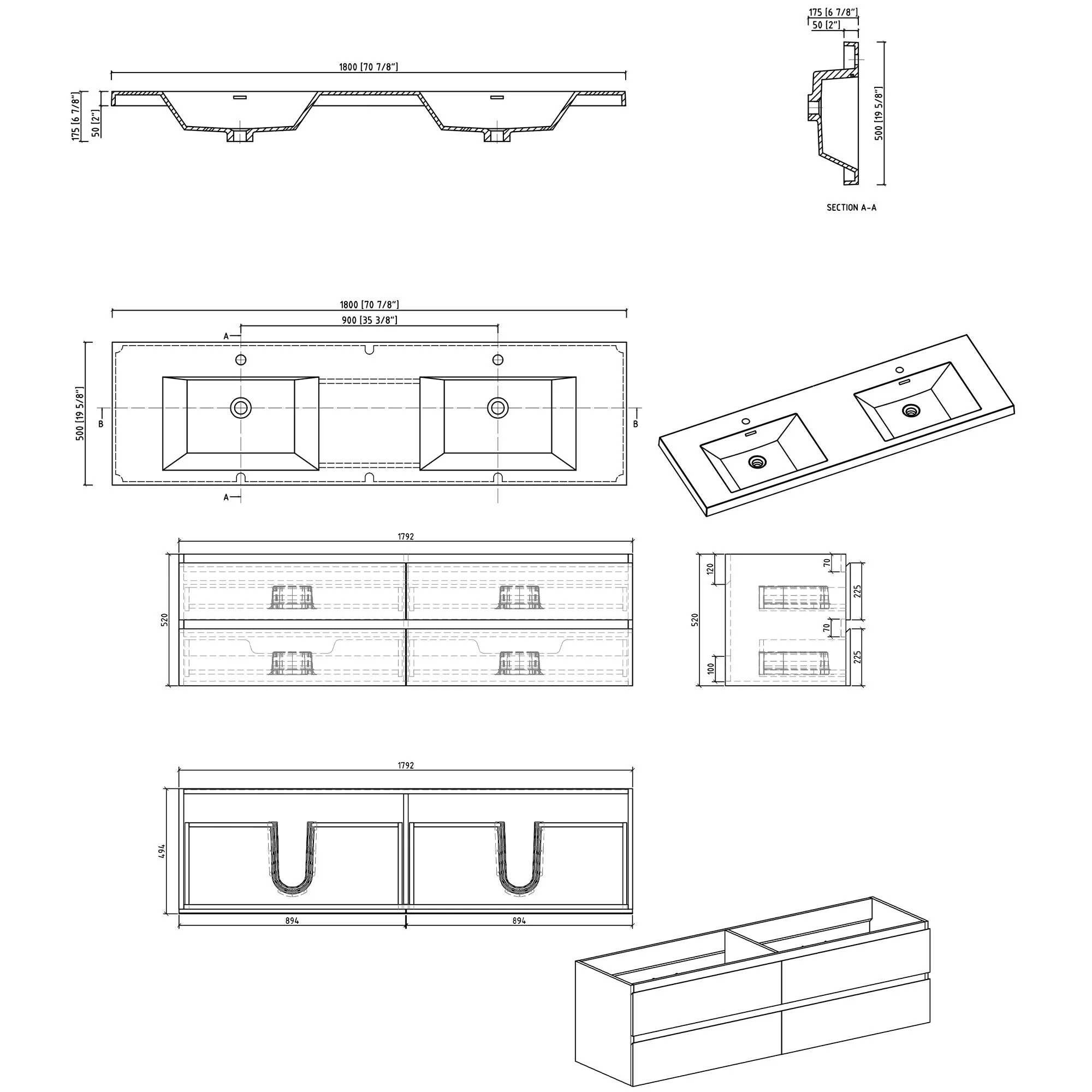 MDF Floating Bathroom Vanity with Integrated Resin Sink