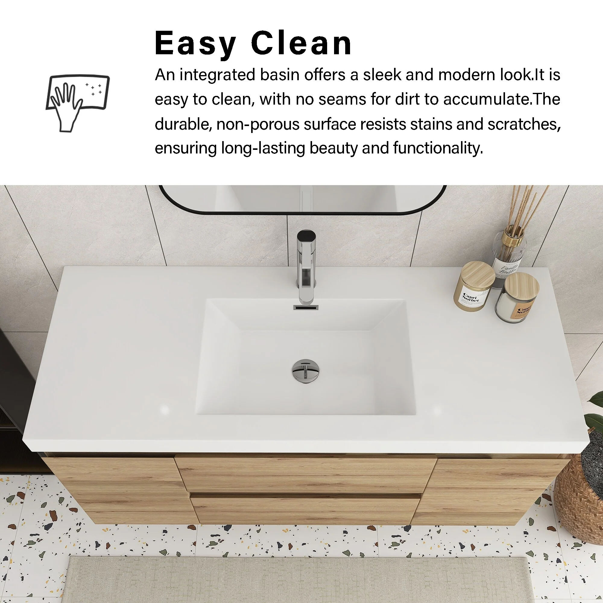 Angela Wall Mounted Bathroom Vanity in F. Oak with White Cultured Marble Top