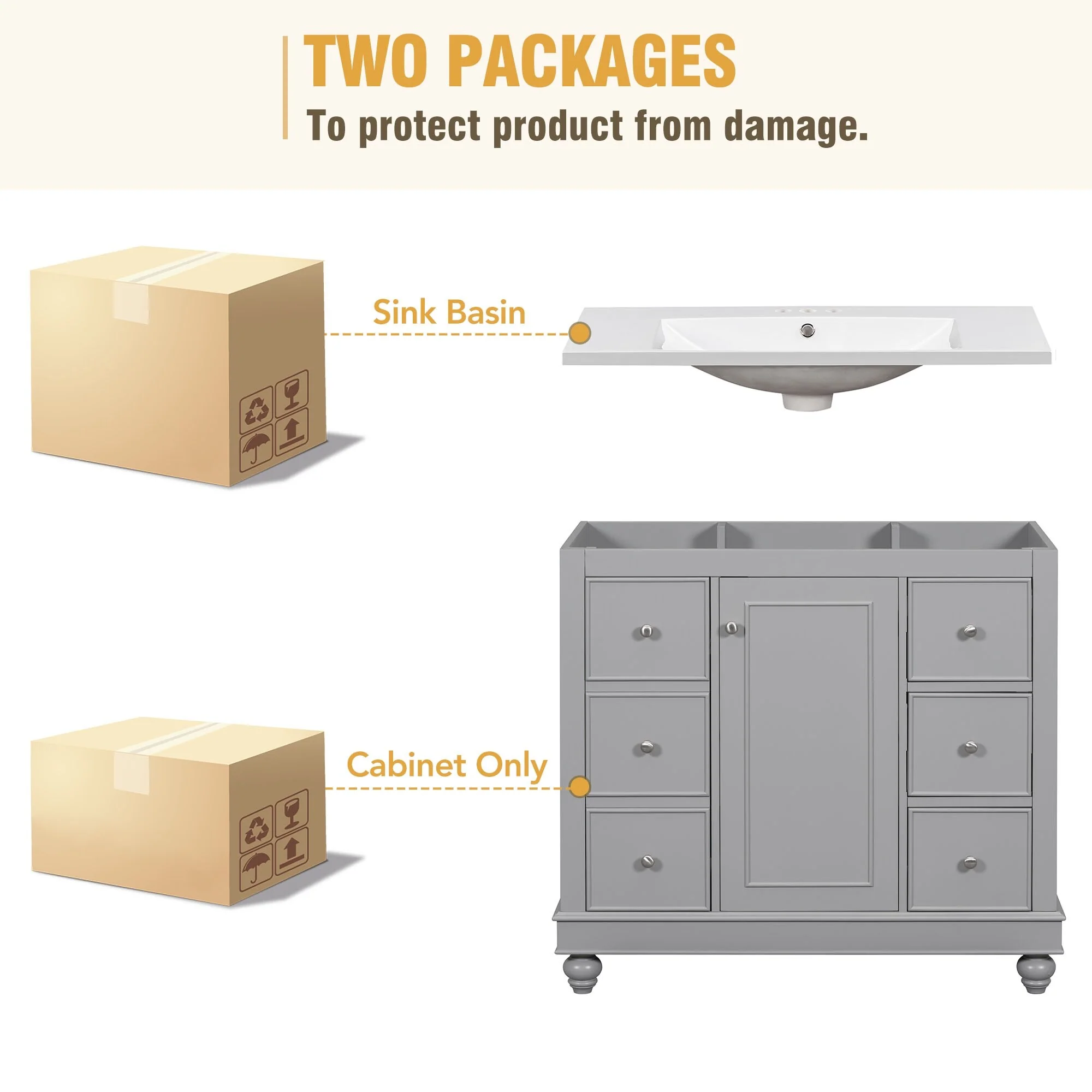 Bathroom Vanity with Sink, Bathroom Vanity Cabinet with 4 Drawers and 1 Door, Storage Cabinet with Adjustable Shelves