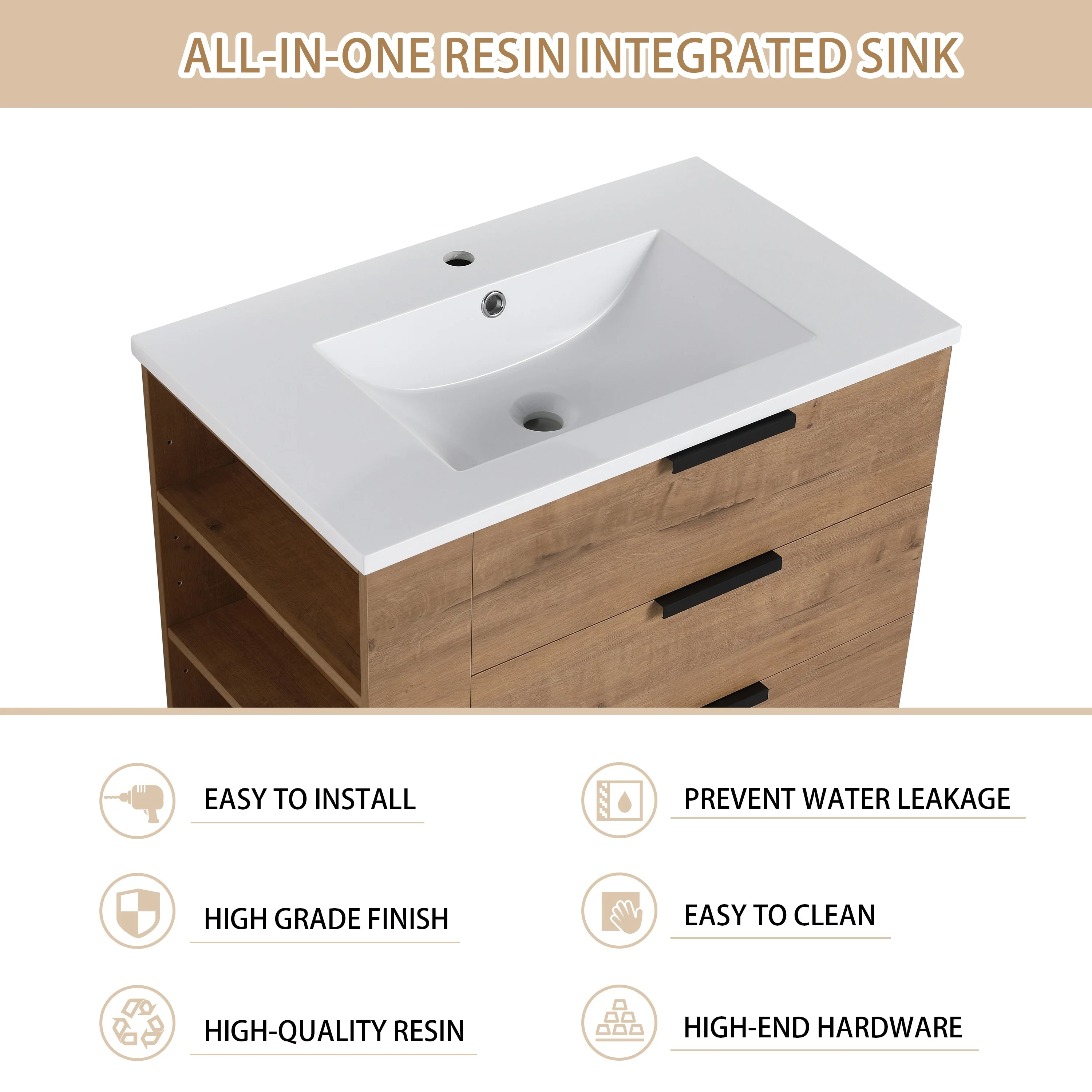 Beingnext 30''/36'' Single Sink Floating Bathroom Vanity with Soft Close Drawer and Adjustable Shelf