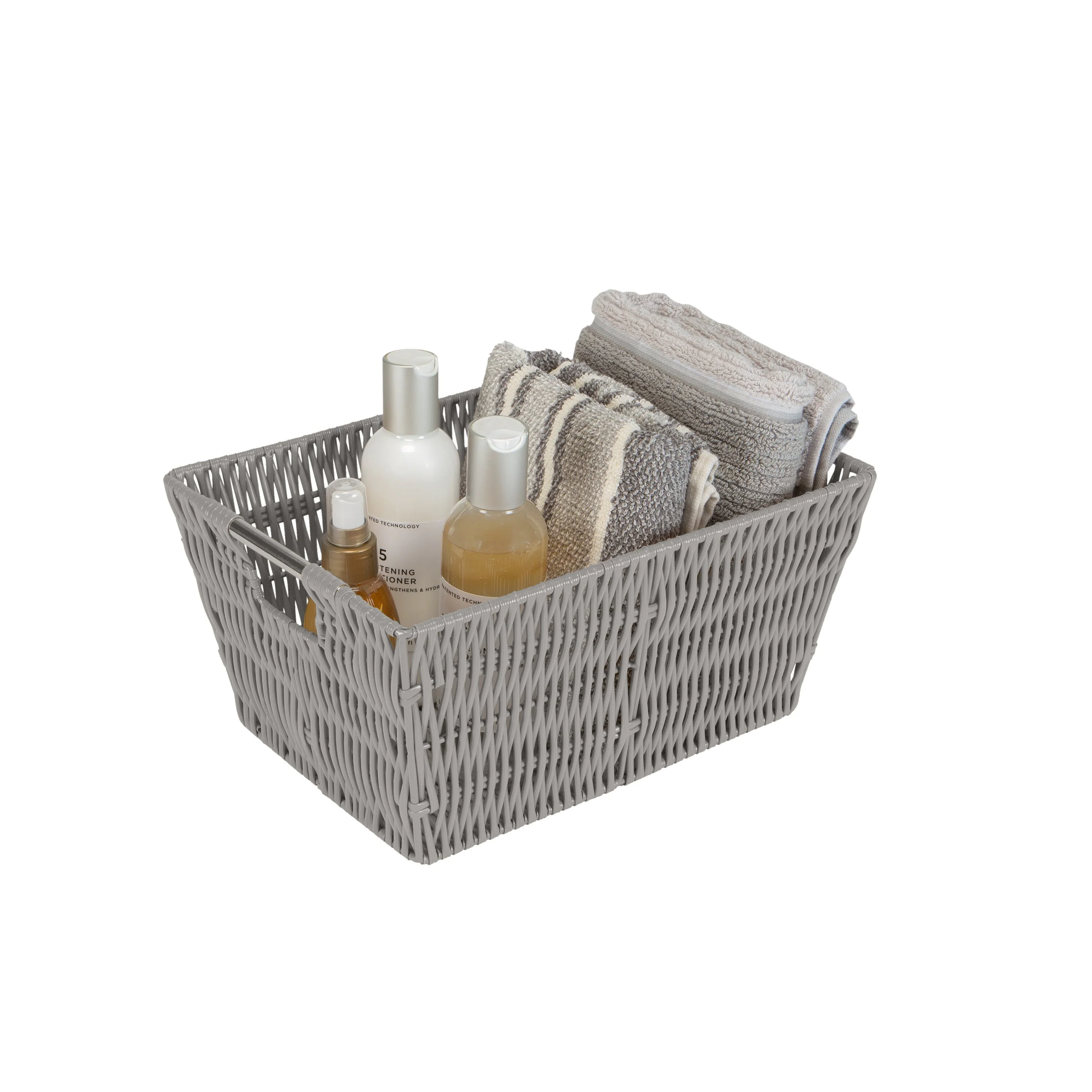 Simplify 3 Pack Set Rattan Tote Baskets in Charcoal
