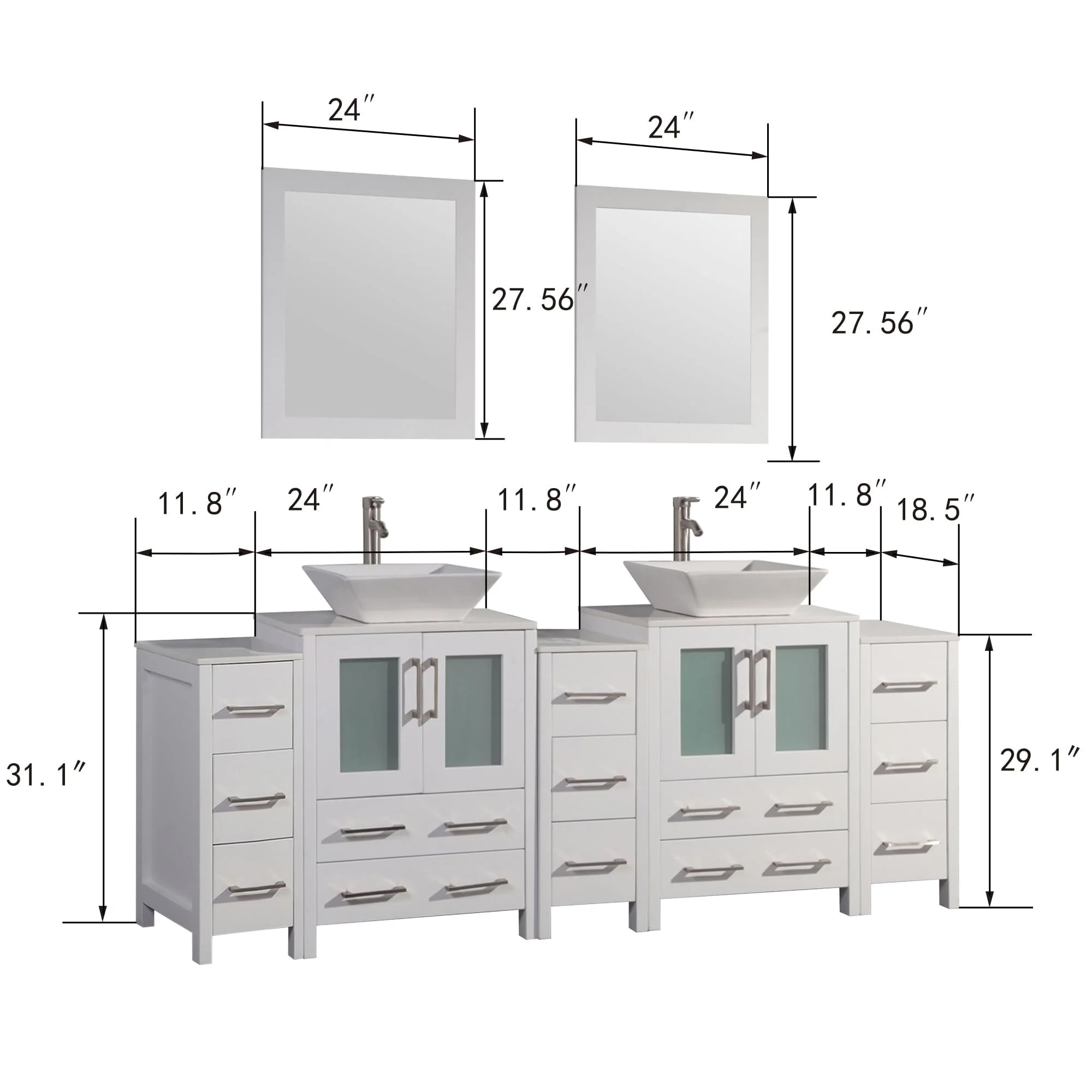 Vanity Art 84-Inch Double Sink Bathroom Vanity Set with Engineered Marble Top and Free Mirror - 84 W X 18.5 D X 31.1 H