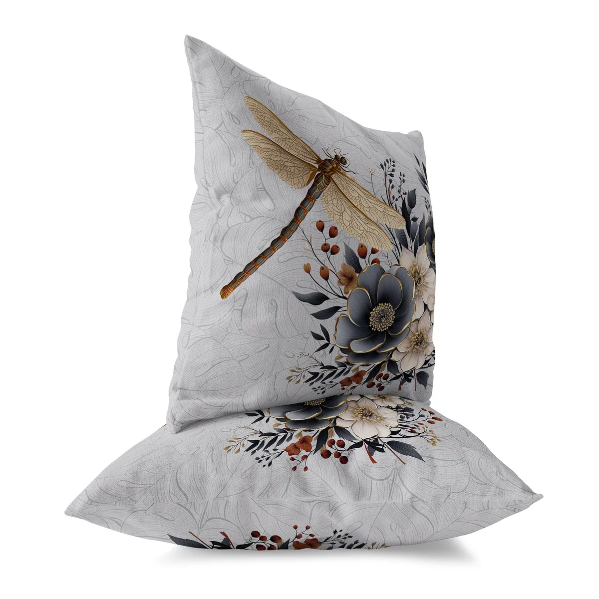Gray And Orange Dragonfly Haven Indoor/Outdoor Throw Pillow Zipper