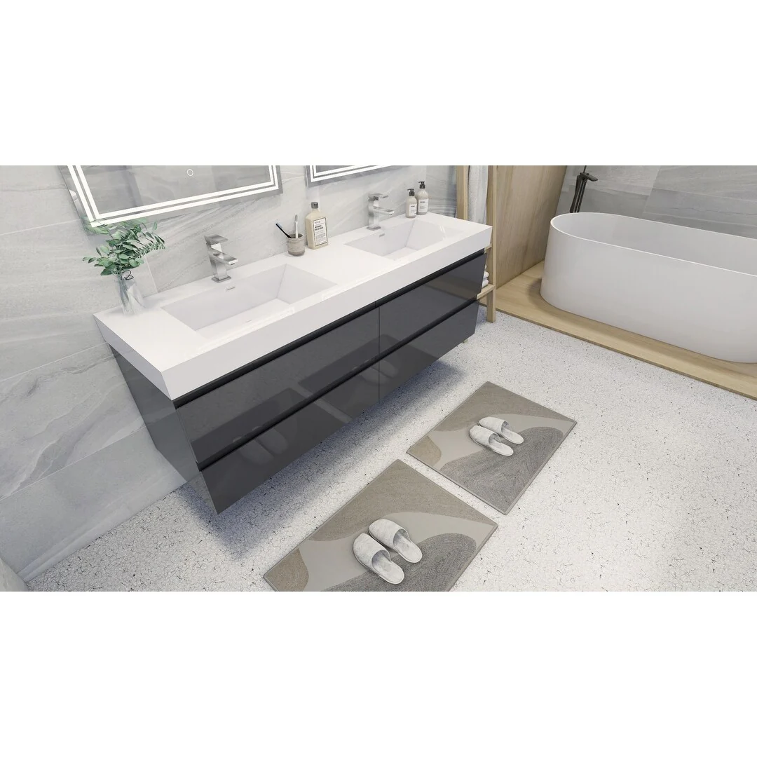 Baillie 72'' Wall-Mounted Vanity with Double Reinforced Acrylic Sink