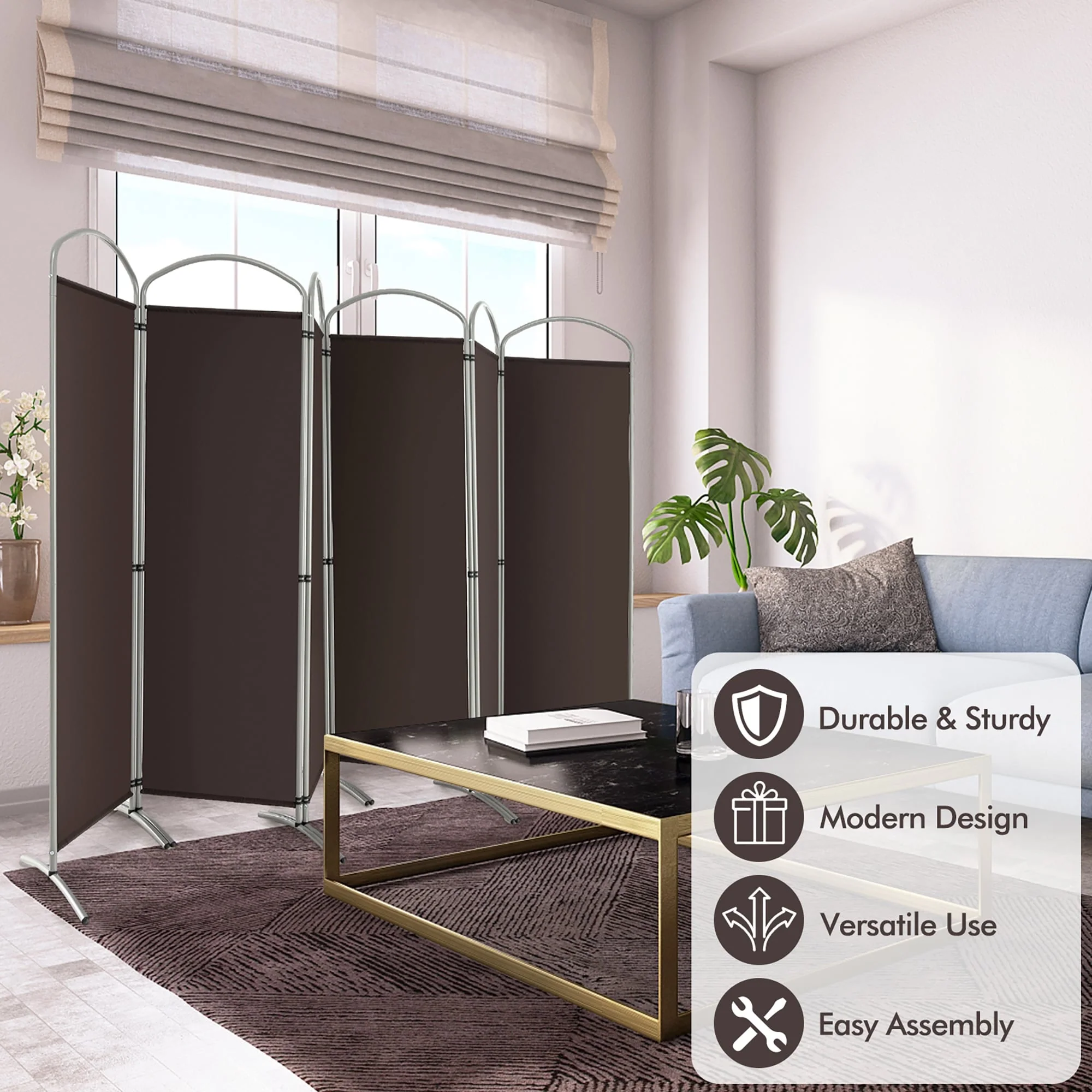 Costway 6 Panels Folding Privacy Screen 6 Ft Tall Fabric Privacy