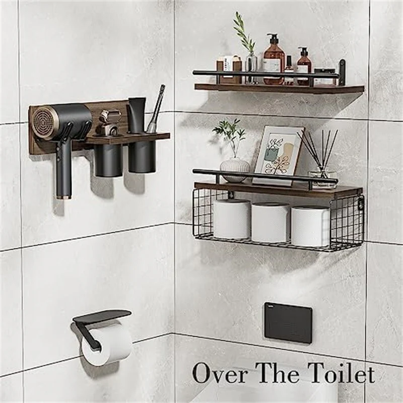 Floating Shelves with Hair Dryer Holder - 5.9