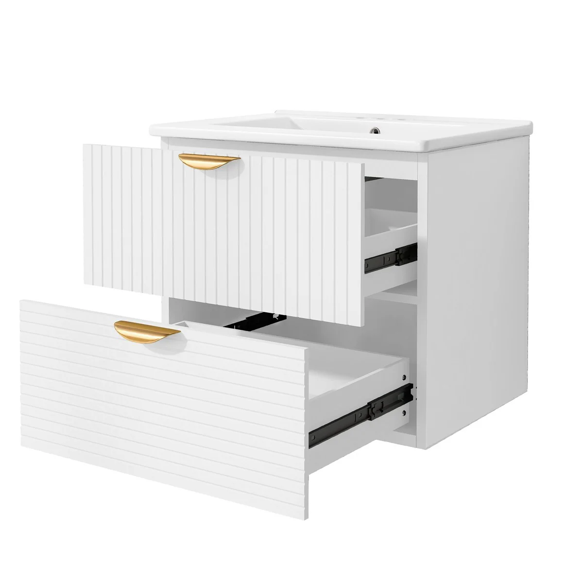 Modern 24 Inches MDF Wall-Mounted Bathroom vanity with Ceramic Sink and 2 Drawers