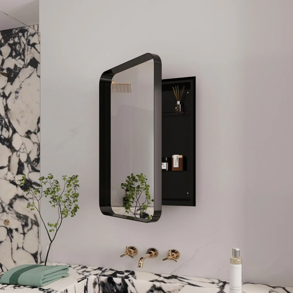 16x24Inch Metal Framed Medicine Cabinet with Mirror Adjustable Shelves