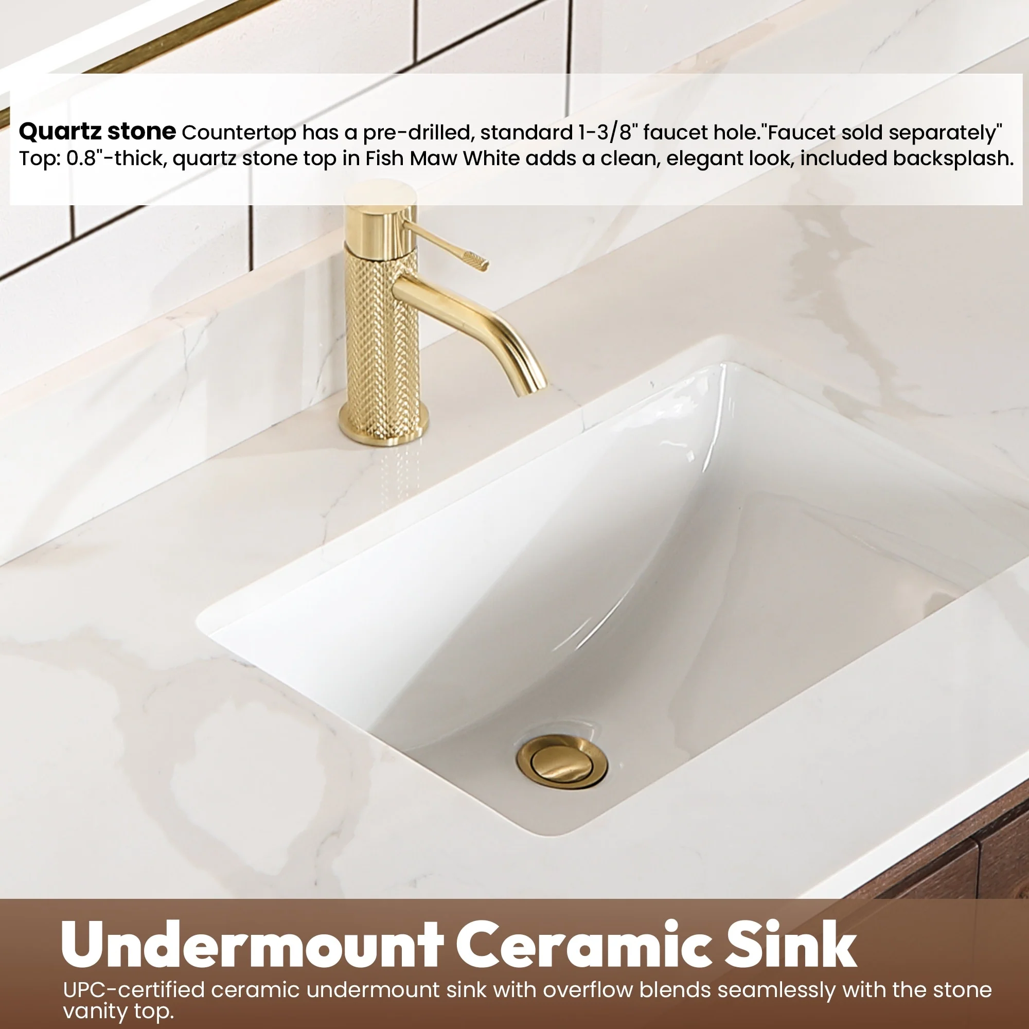 Cristo Floating Bath Vanity with White Quartz Stone Top and Mirror