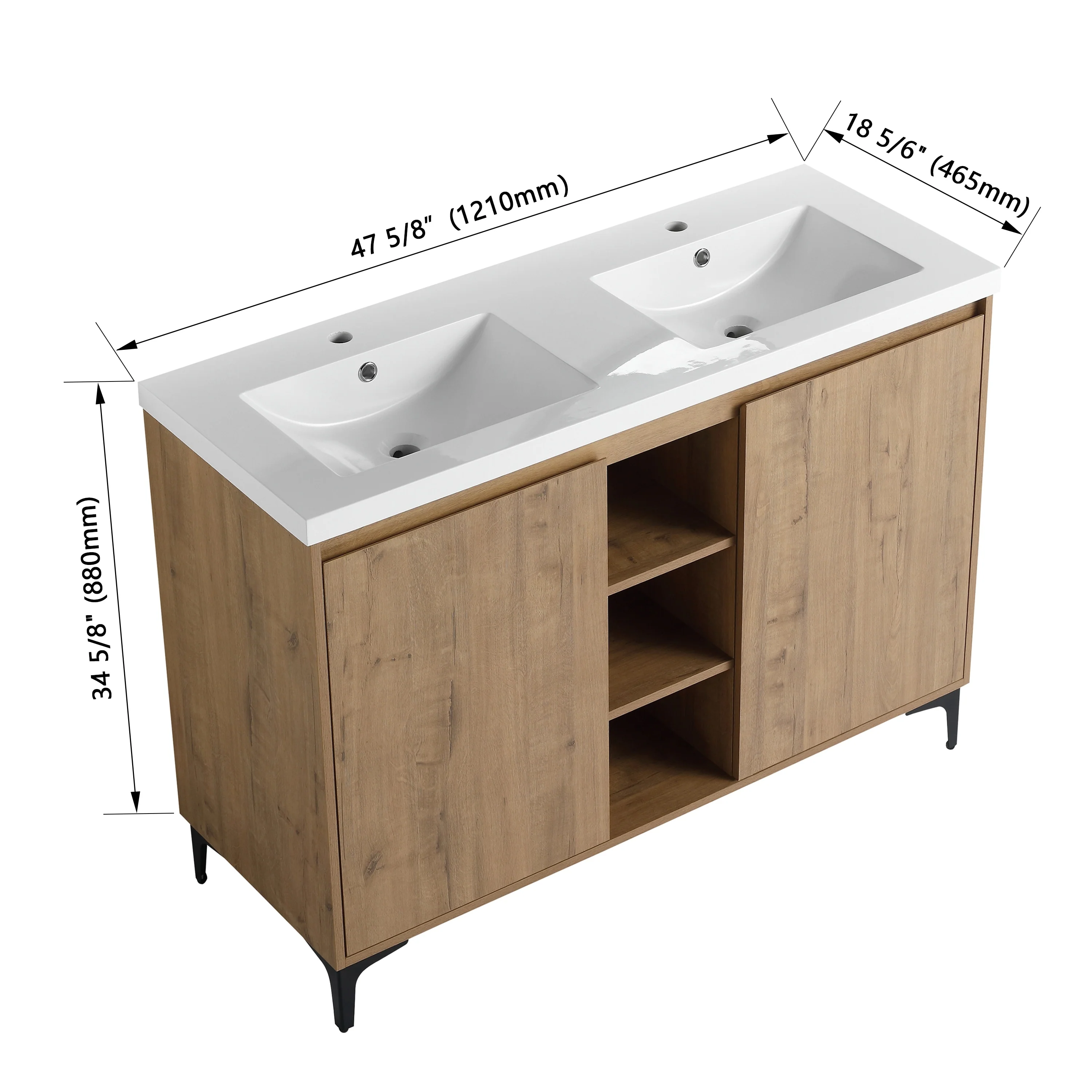 BNK Double Sink Bathroom Vanity in 48 Inch,Bathroom Cabinet with Soft Close Doors&Shelves
