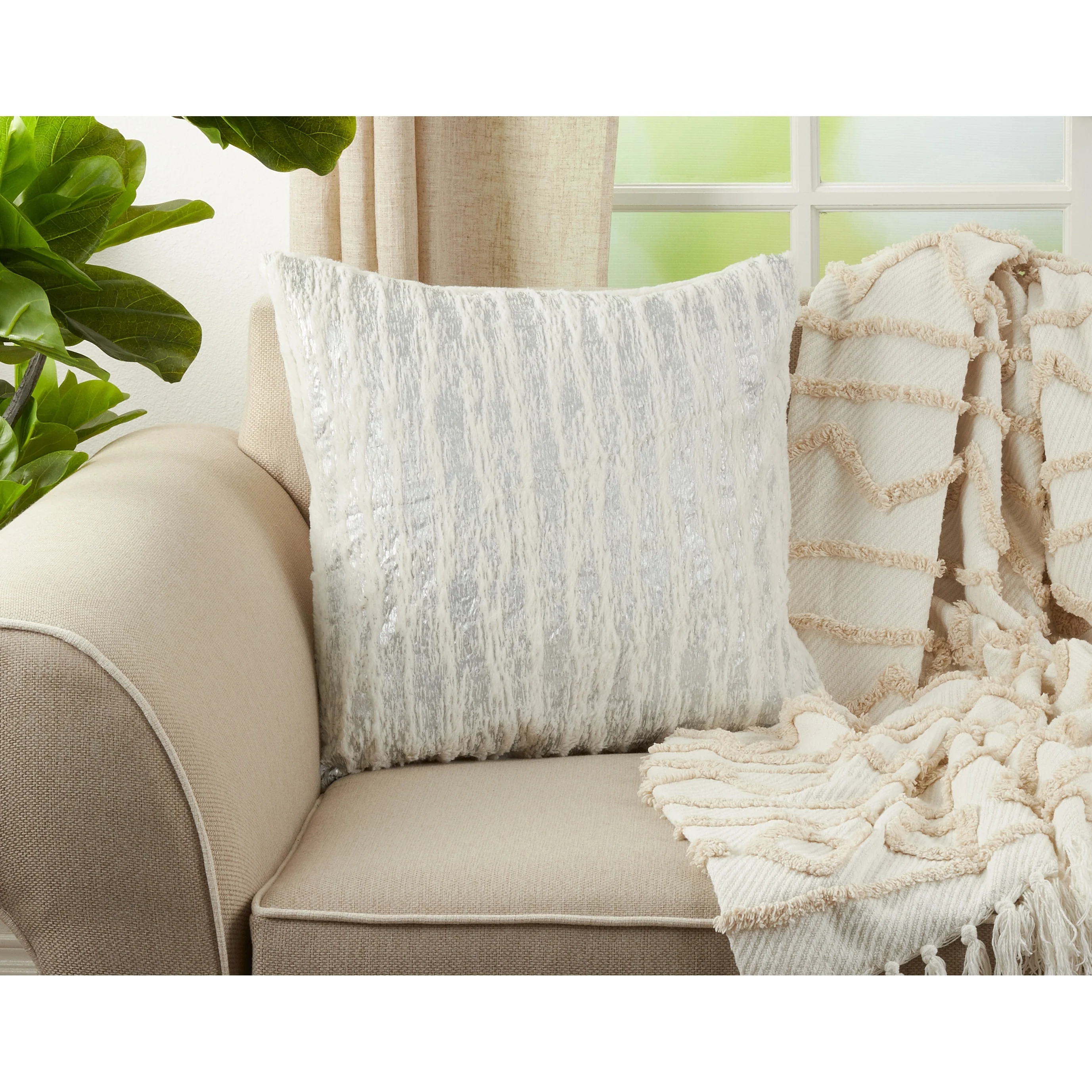 Faux Fur With Brushed Metallic Foil Print Down Filled Throw Pillow