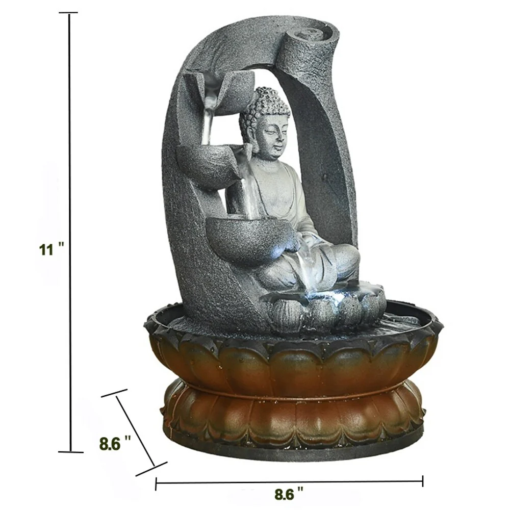 Sitting Buddha Fountain LED Indoor Table Waterfall Fountain Home Decor