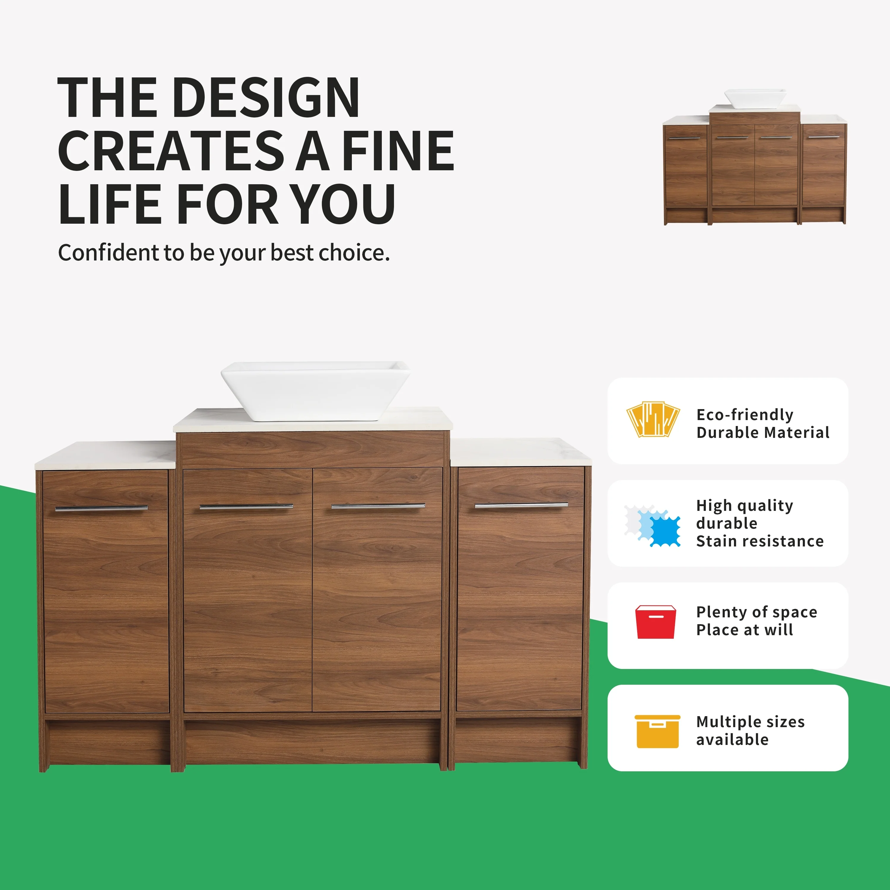 BNK 24/36/48/60 Inch Bathroom Vanity with Sink, Freestanding Bathroom Vanity with Soft Close Doors and Adjustable Shelf