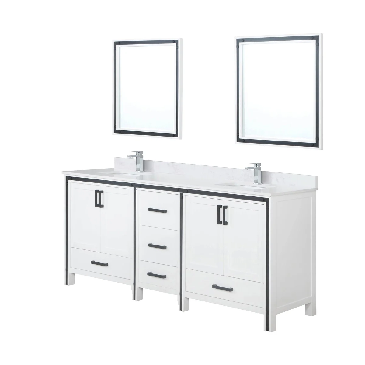 Ziva 80 in W x 22 in D White Double Bath Vanity, White Quartz Top, Faucet Set and 30 in Mirrors