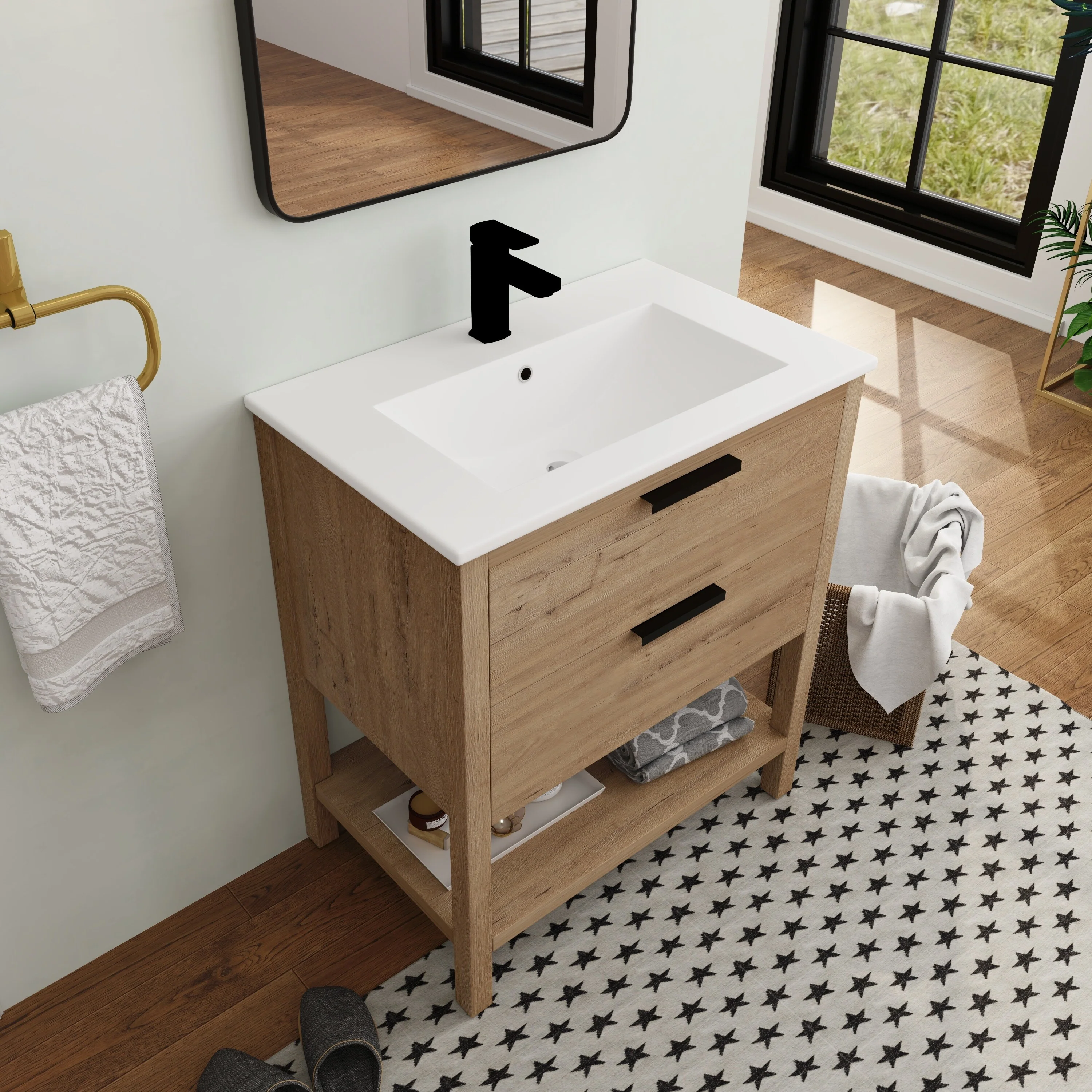 BNK 30/36 Inch Bathroom Vanity With Single Sink,Modern Bathroom Vanities With Soft Close Drawer And Shelf