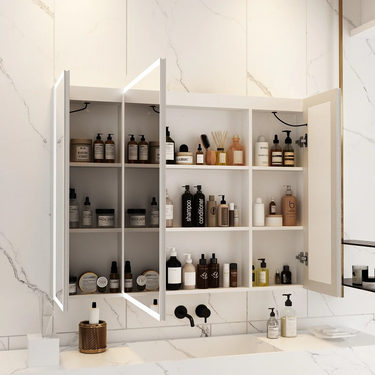 Sleek Anti-Fog Bathroom Medicine Cabinet with Dimmable LED Lights - 45.9