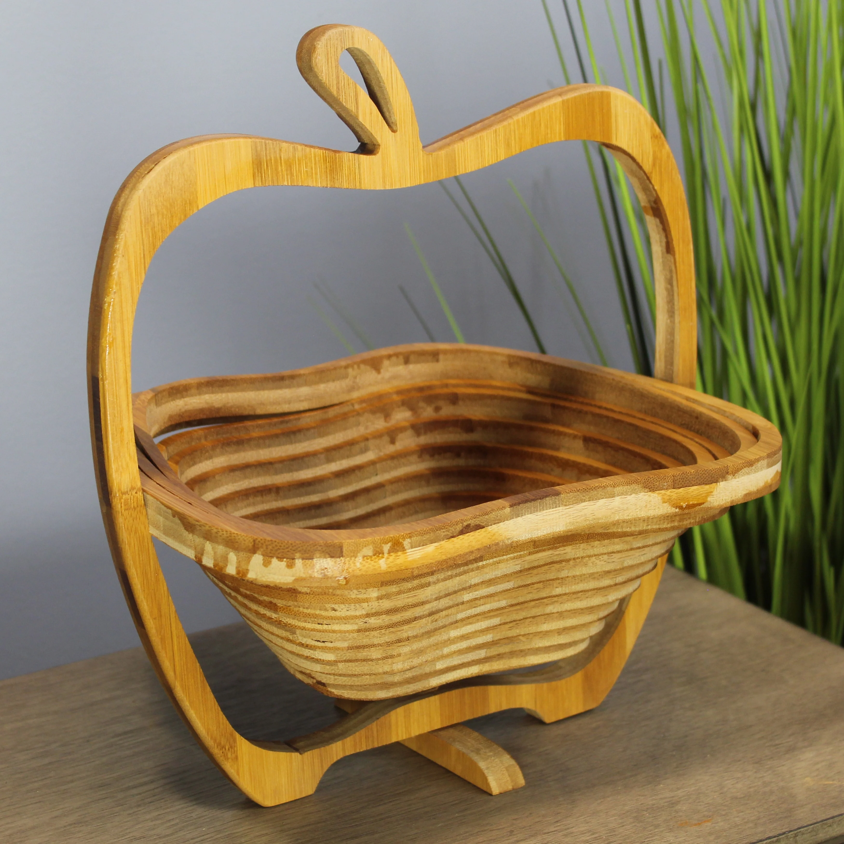 Natural Geo Handcarved Wooden Apple Collapsible Fruit Basket