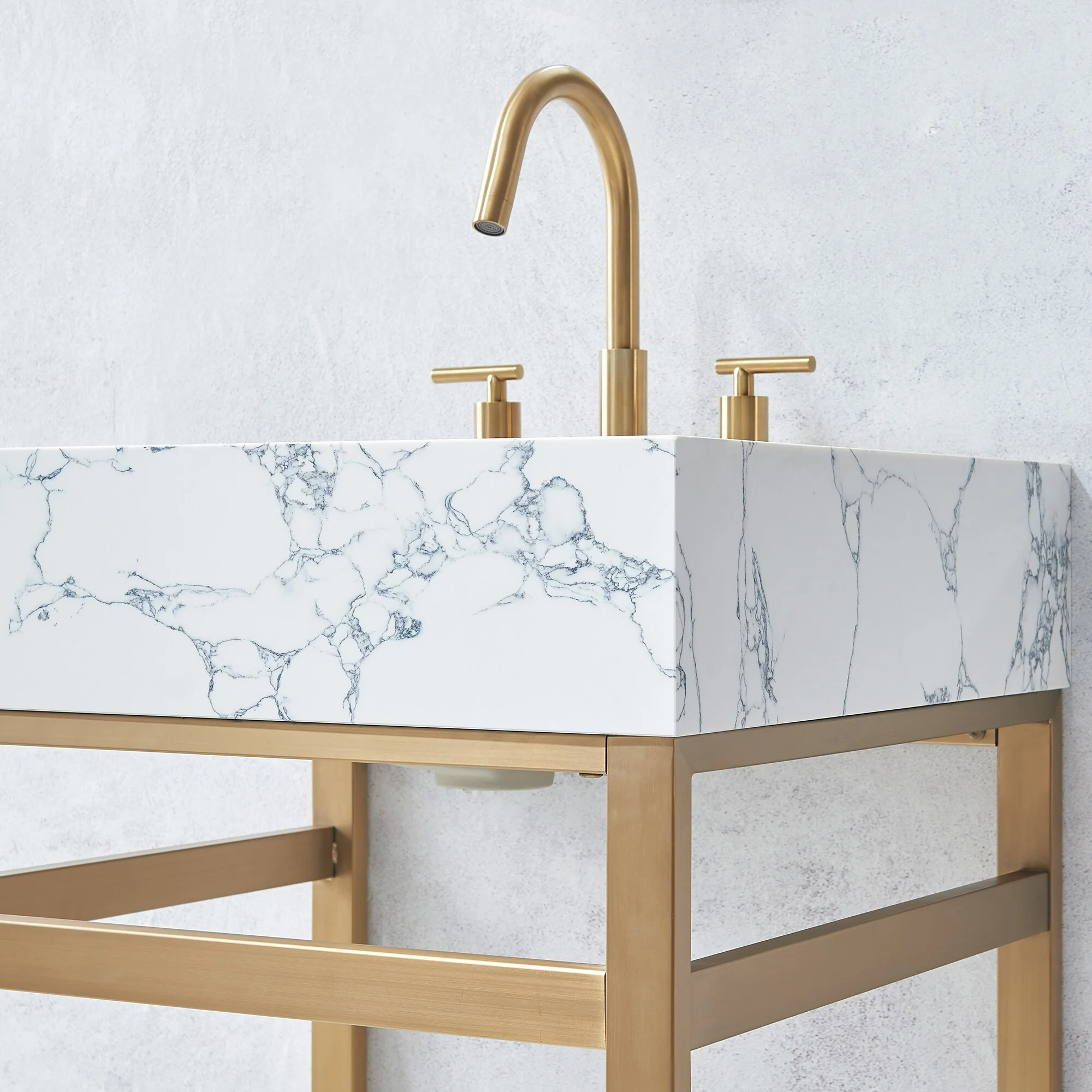 Ecija Bath Vanity, Metal Support with Composite Stone Top, no Mirror