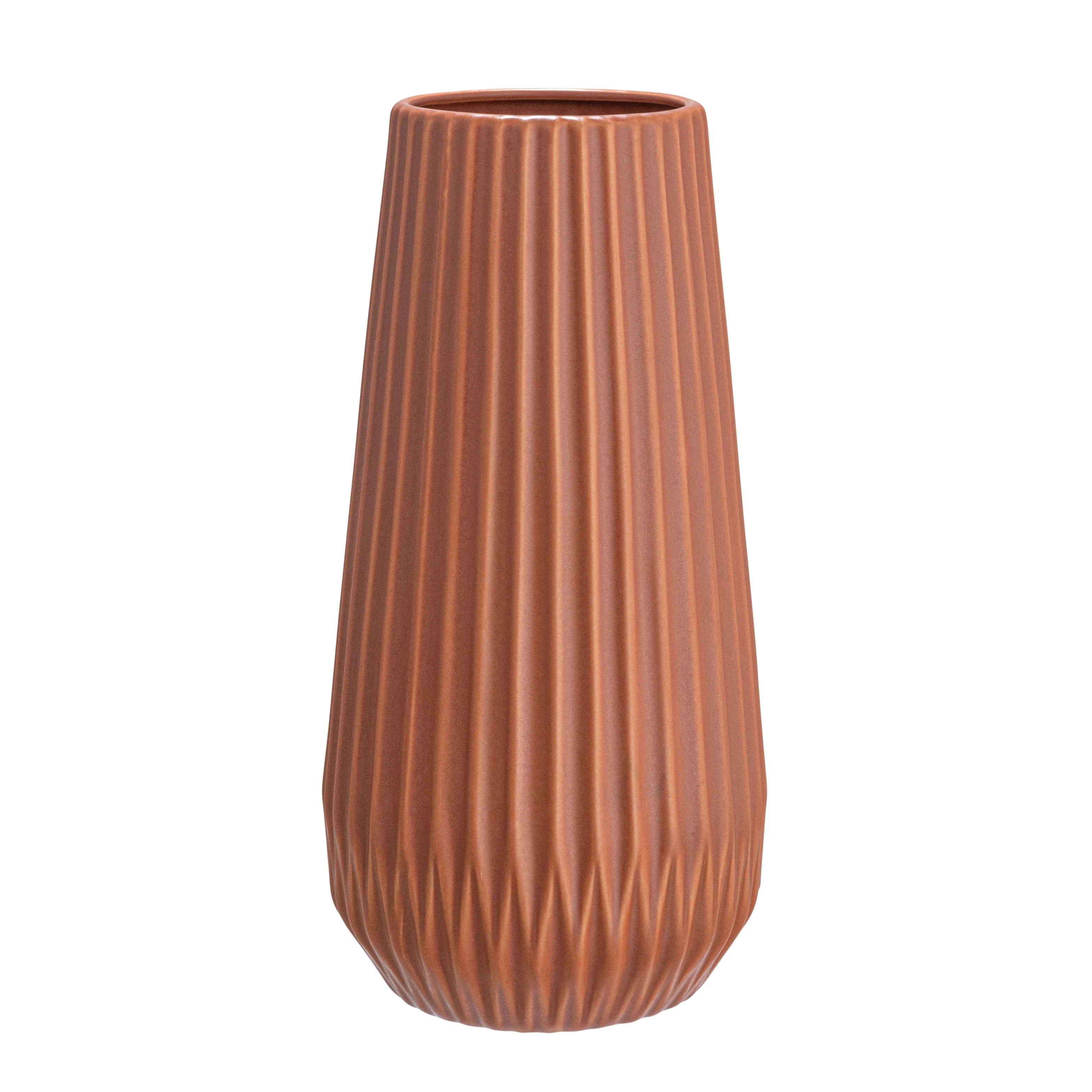 Stoneware Fluted Vase with Embossed Lines - 5.5
