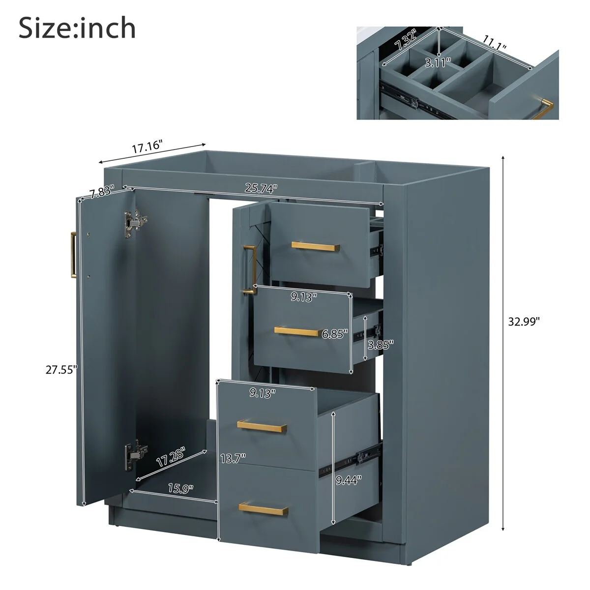 30'' Bathroom Vanity without Sink,Frame Bathroom Storage Cabinet Only