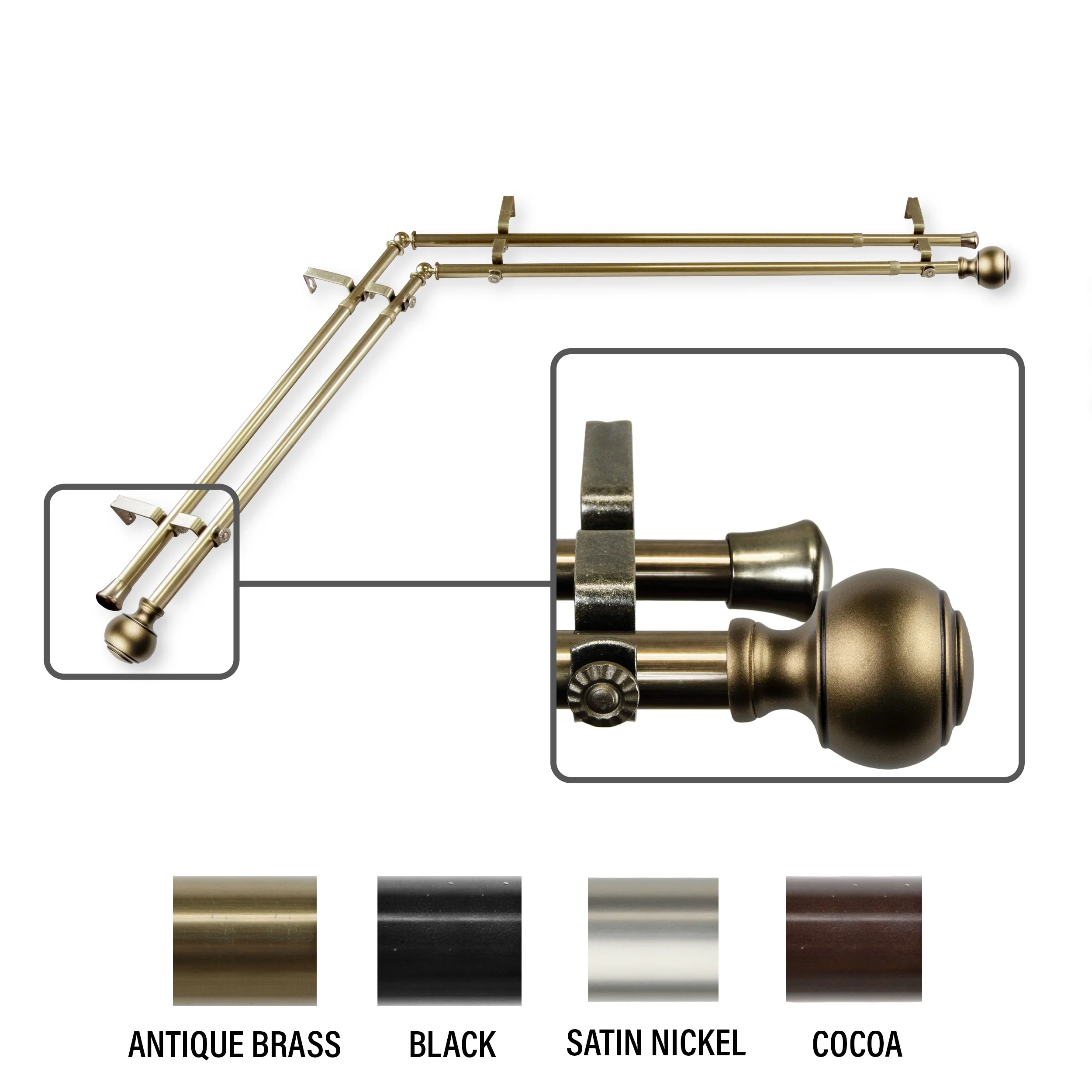 InStyleDesign Vesper Corner Window Double Curtain Rod 13/16 inch dia.