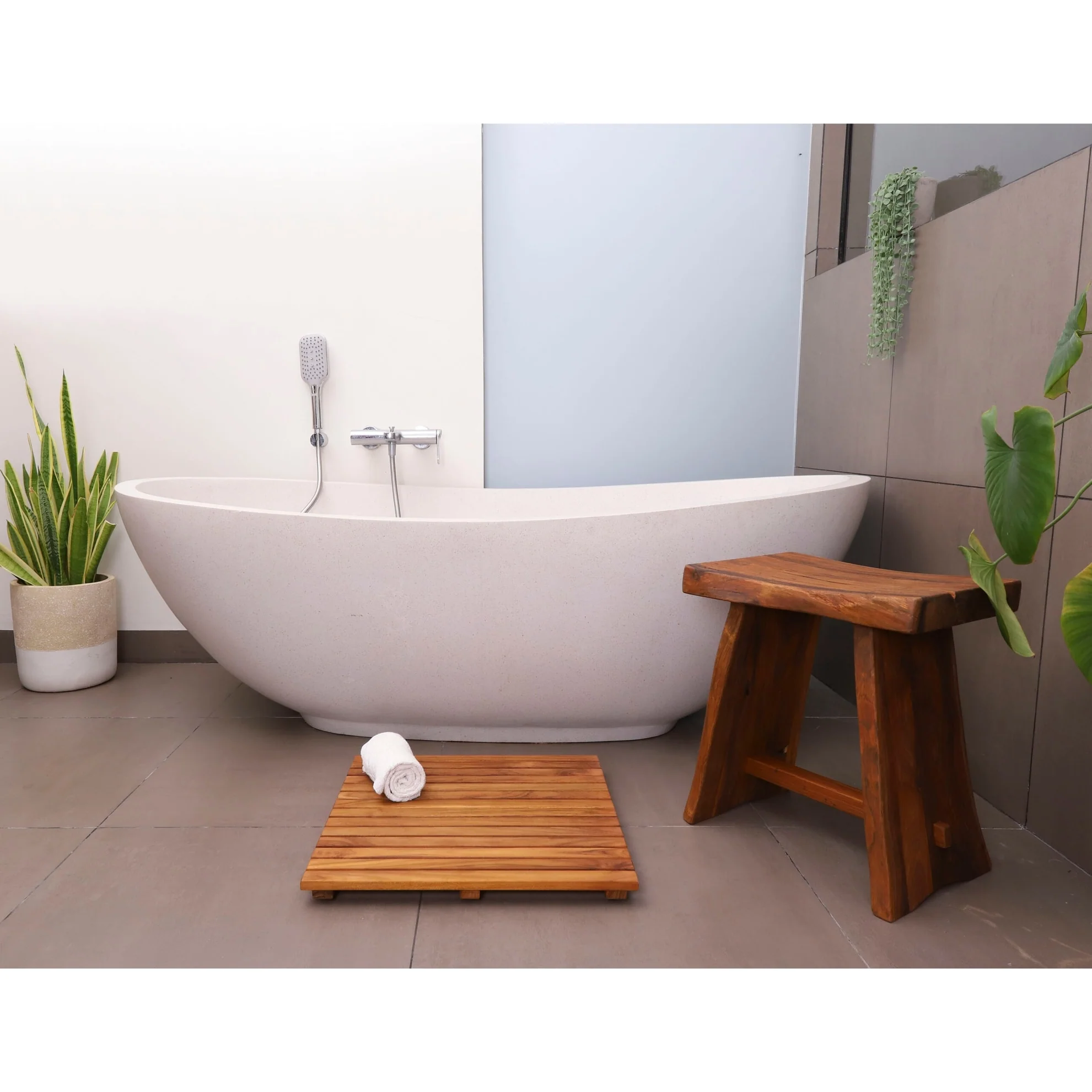 Nordic Style Teak Stool with Curved Seat