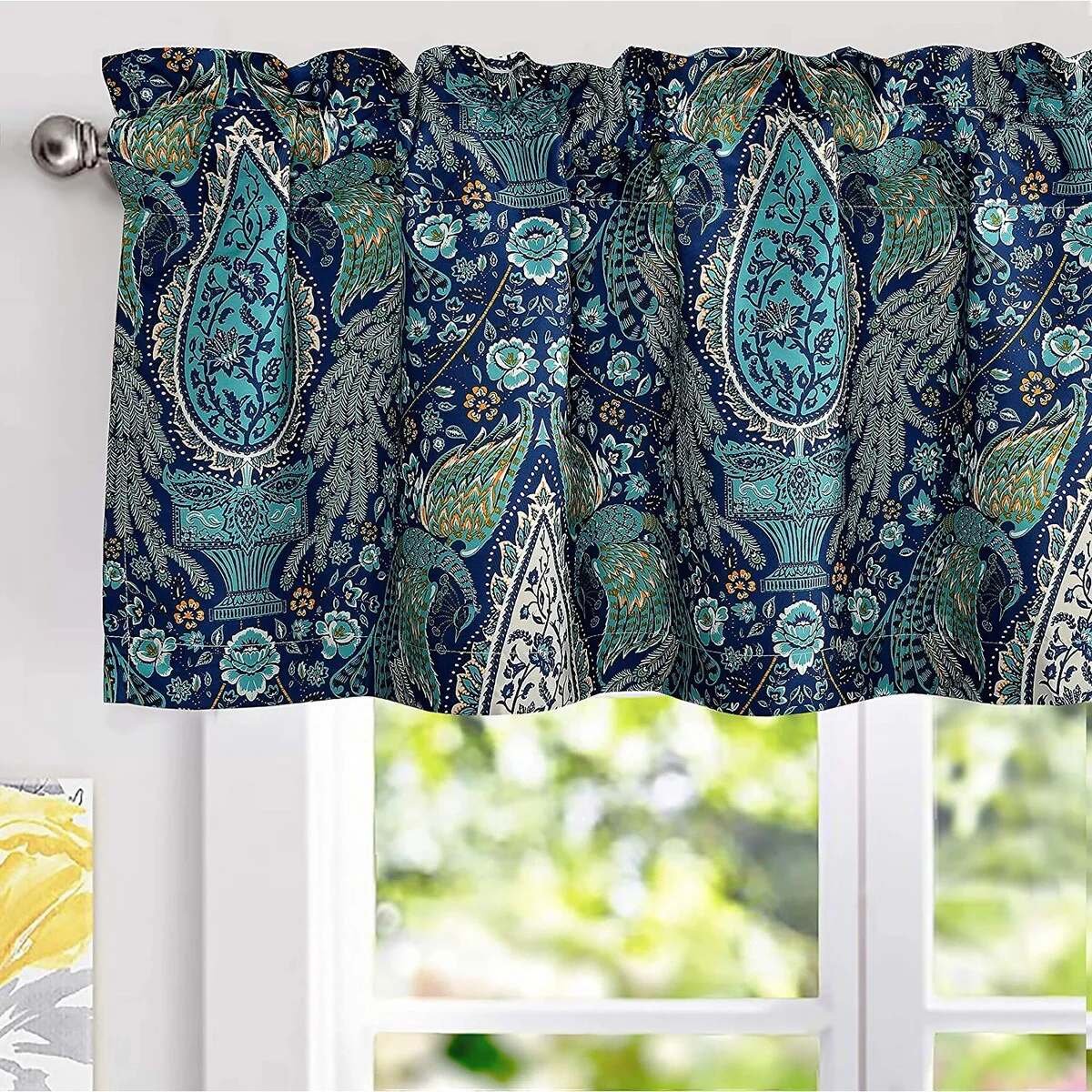 Porch & Den Raynard Floral Peacock Blackout Window Valance