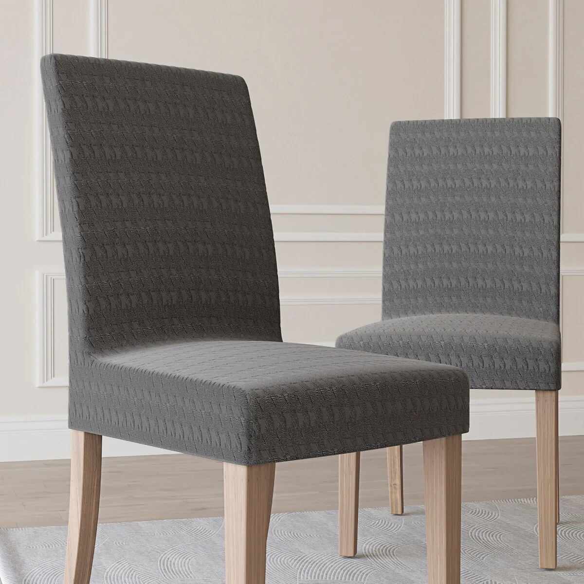 No. 918 Sparta 2-pack Houndstooth Textured Stretch Fit Elastic Dining Chair Cover Pair - 28