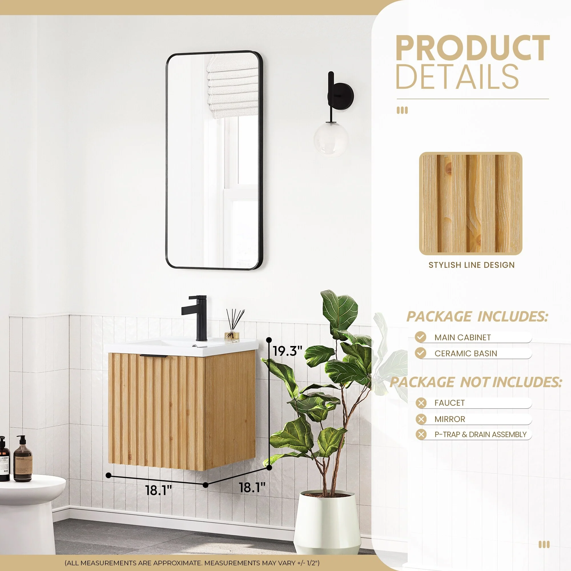 Manila Floating Bath Vanity with Ceramic Basin Top without Mirror