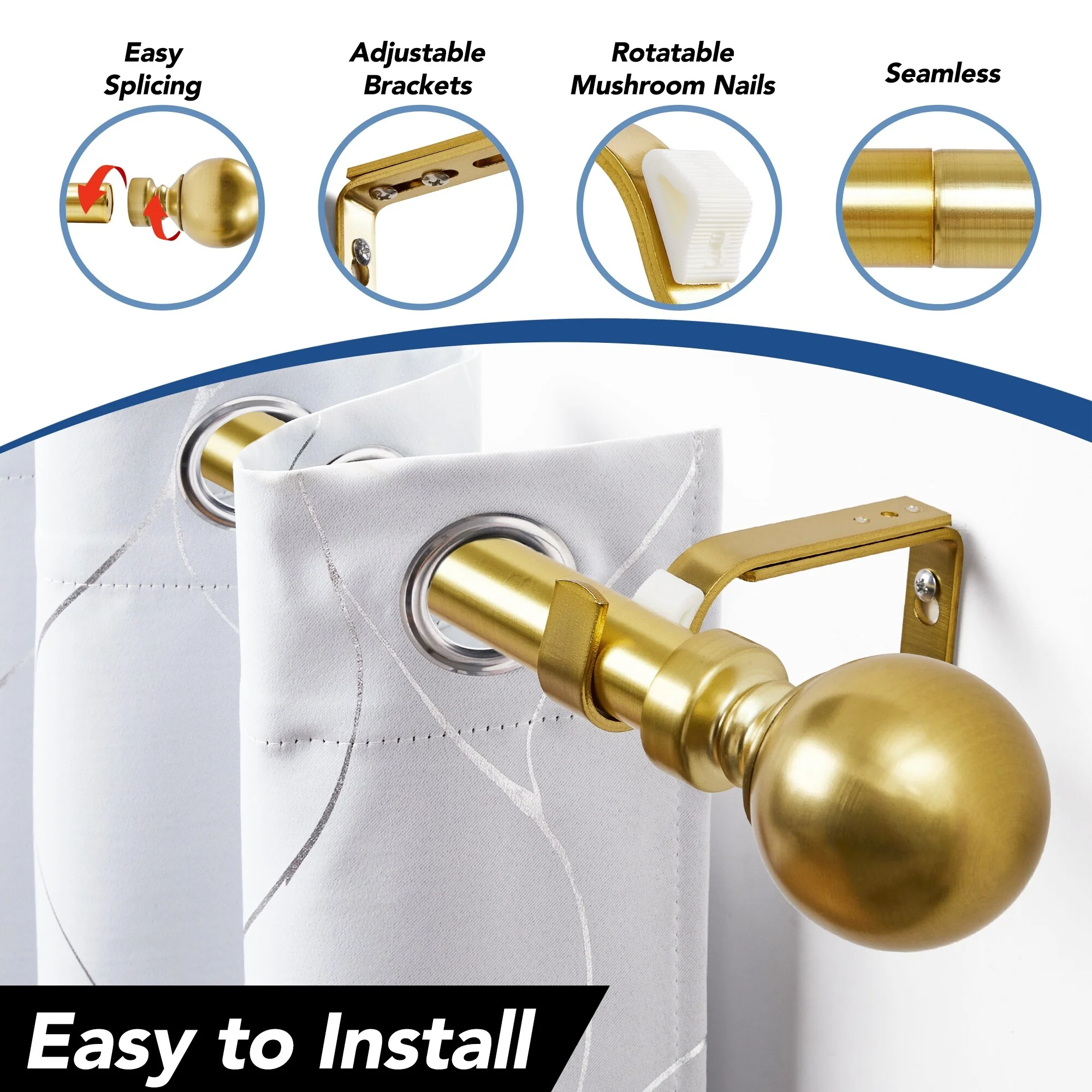 Deconovo 1 Inch Window Curtain Rod