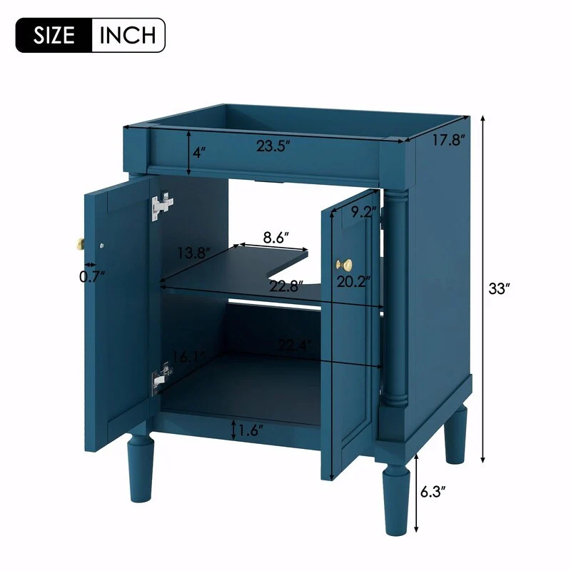 24'' Bathroom Vanity with Top Sink: Modern 2-Tier Storage Cabinet, Single Sink, Large Shelves