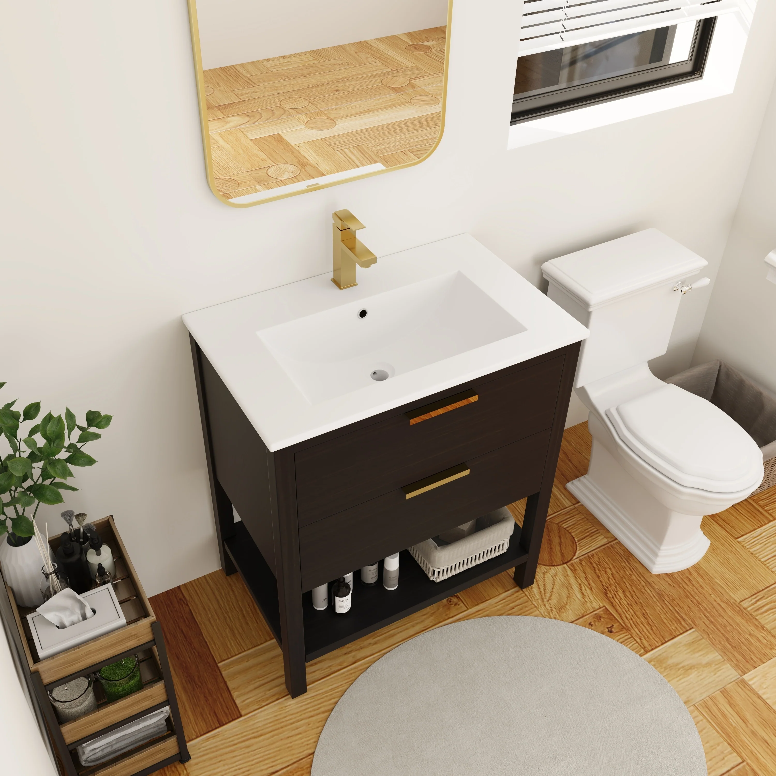 BNK 30/36 Inch Bathroom Vanity With Single Sink,Modern Bathroom Vanities With Soft Close Drawer And Shelf