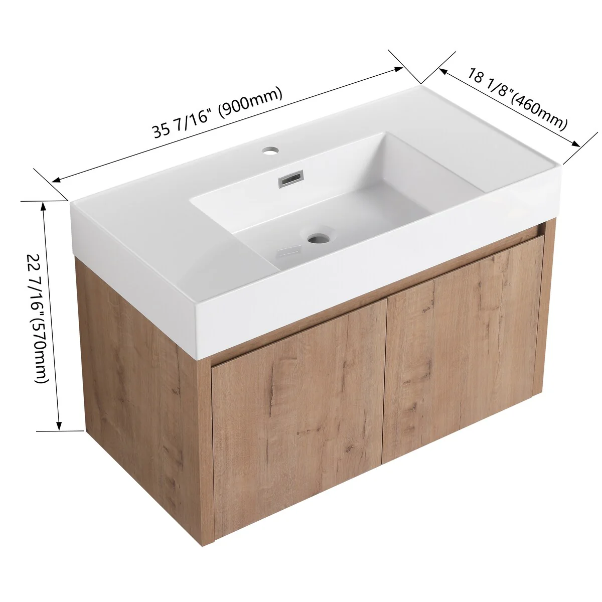 Bathroom Vanity With Sink In 24/30/36 Inch, Floating Bathroom Vanity with Soft Close Door
