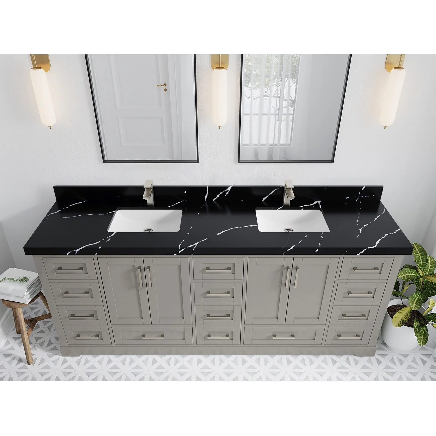 Willow Collection 84 in W x 22 in D x 36 in H Boston Double Bowl Sink Bathroom Vanity with Countertop