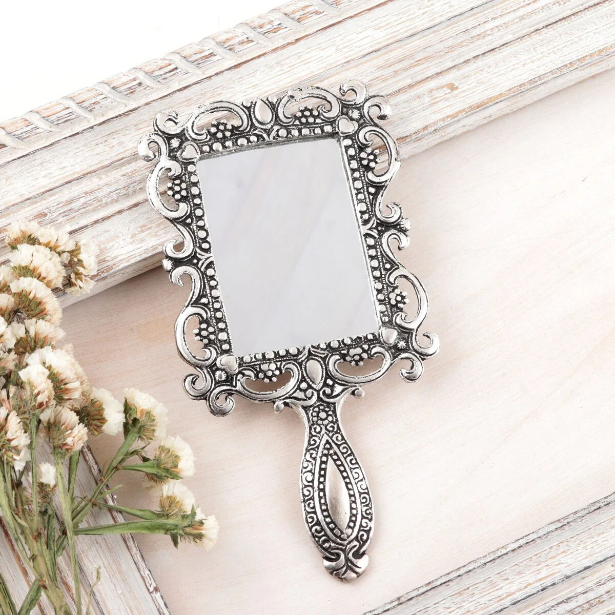 Novica Handmade Floral Splendor Aluminum Hand Mirror