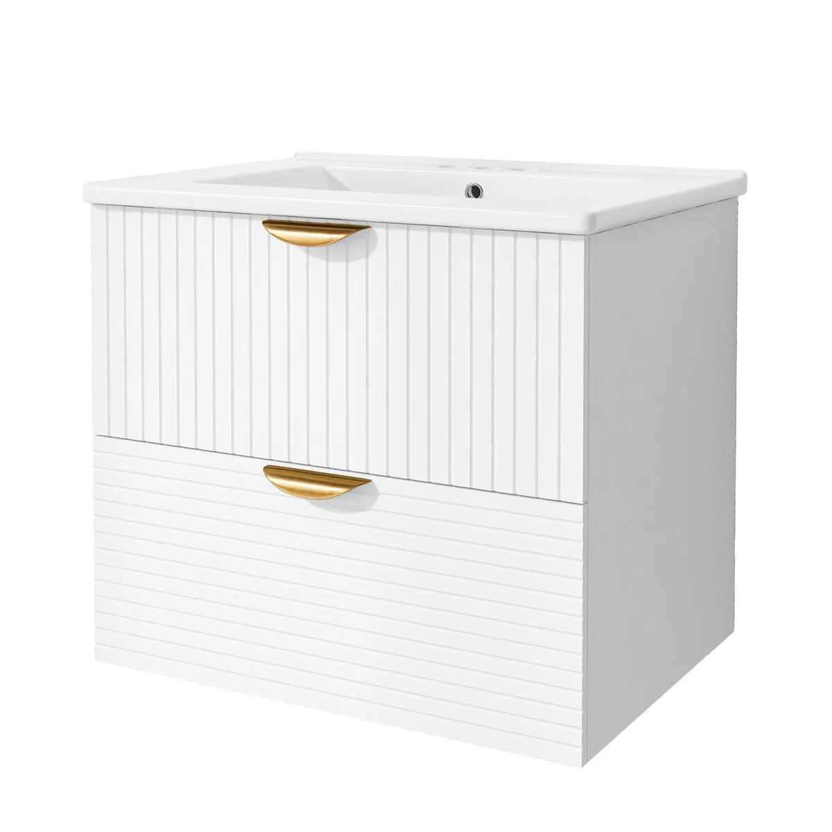 Modern 24 Inches MDF Wall-Mounted Bathroom vanity with Ceramic Sink and 2 Drawers
