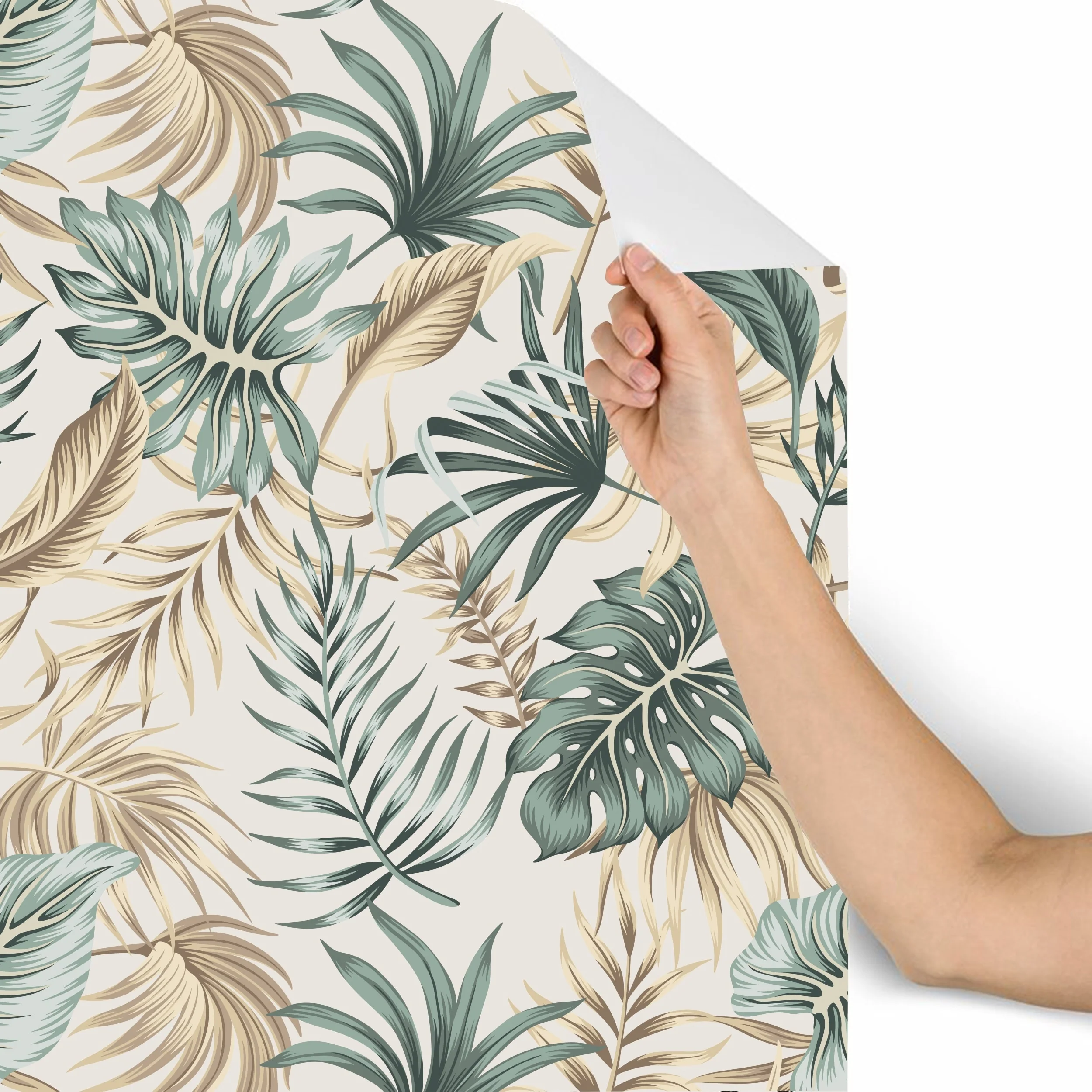 Botanical Green Leaves Removable Wallpaper - 10'ft H x 24''inch W