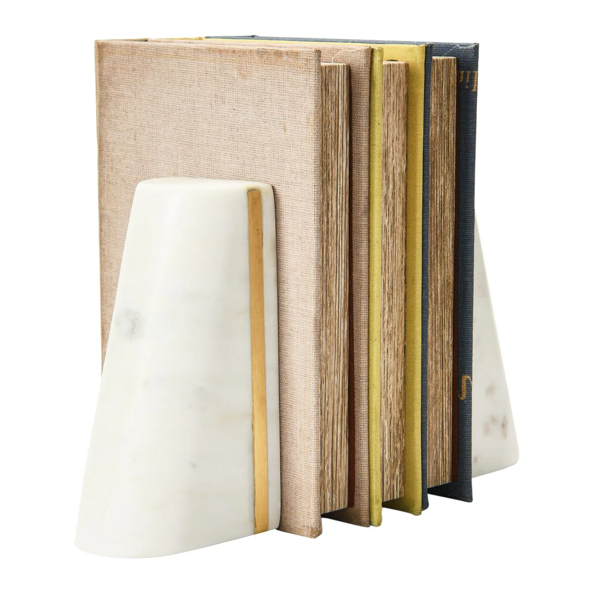 Geometric Marble Bookends with Brass Inlay