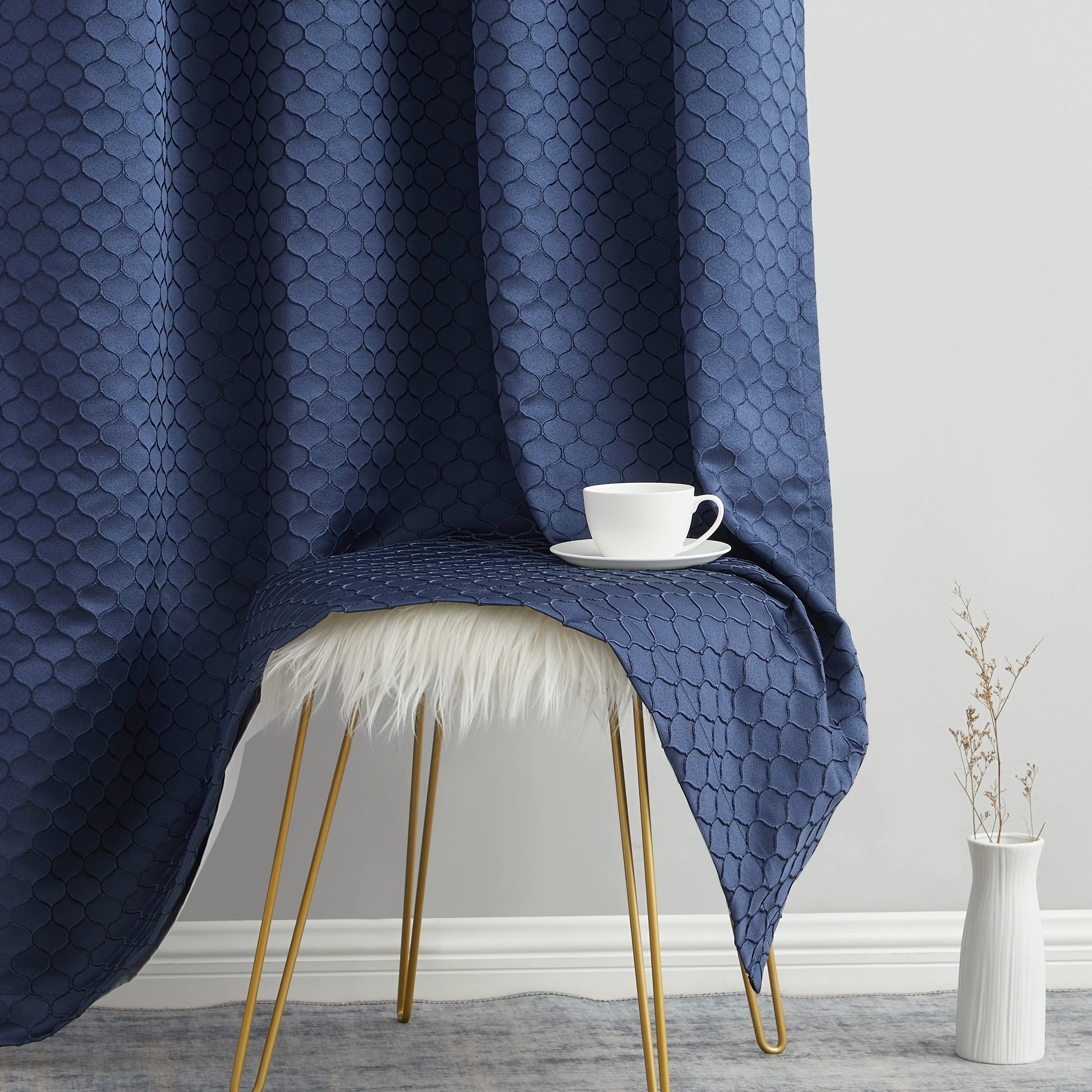 HLC.me Sienna Pattern 100% Complete Blackout Thermal Insulated Double Layer Window Curtain Grommet Panels, Set of 2