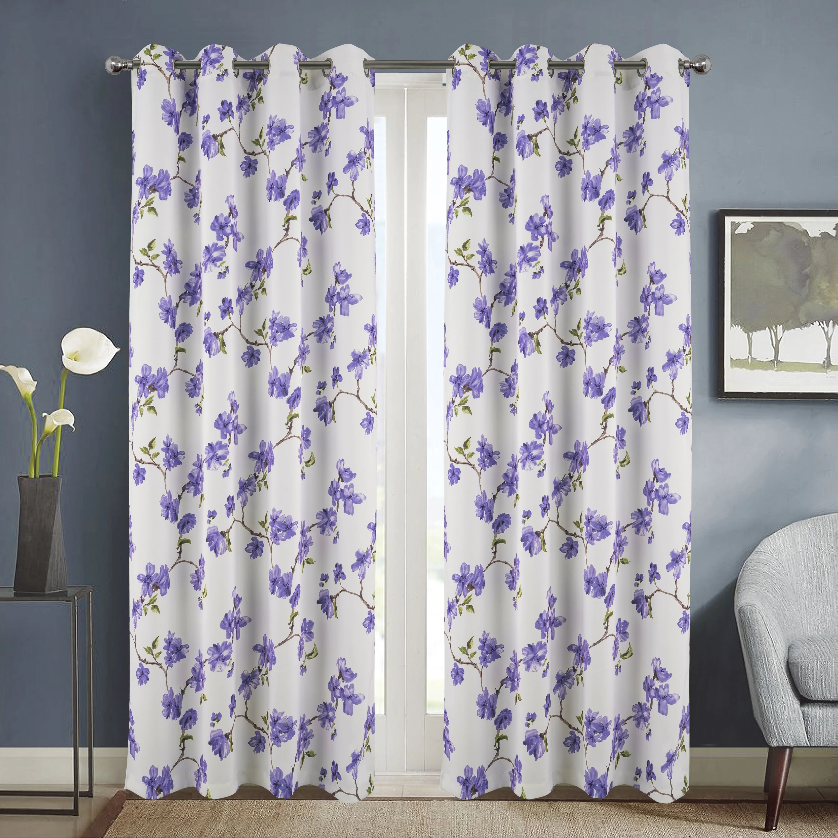 Lily Flowers Blackout Window Curtain 90 inch