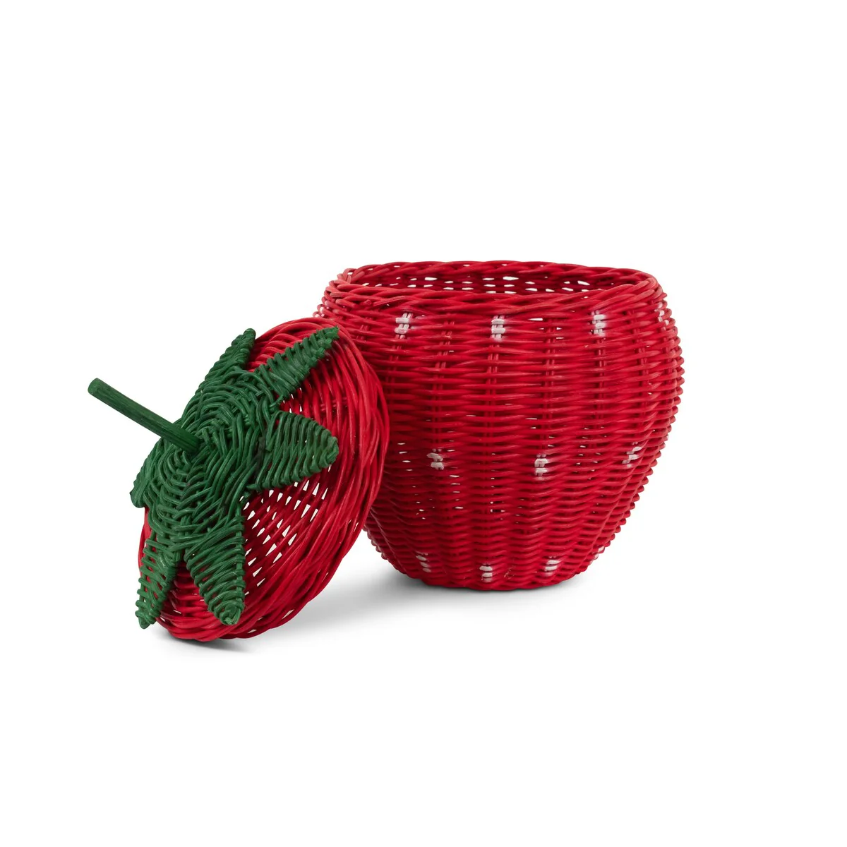 Hand Woven Strawberry Rattan Storage Basket with Lid Decorative Bin Home Decor Shelf Organizer Cute Handmade Handcrafted Gift