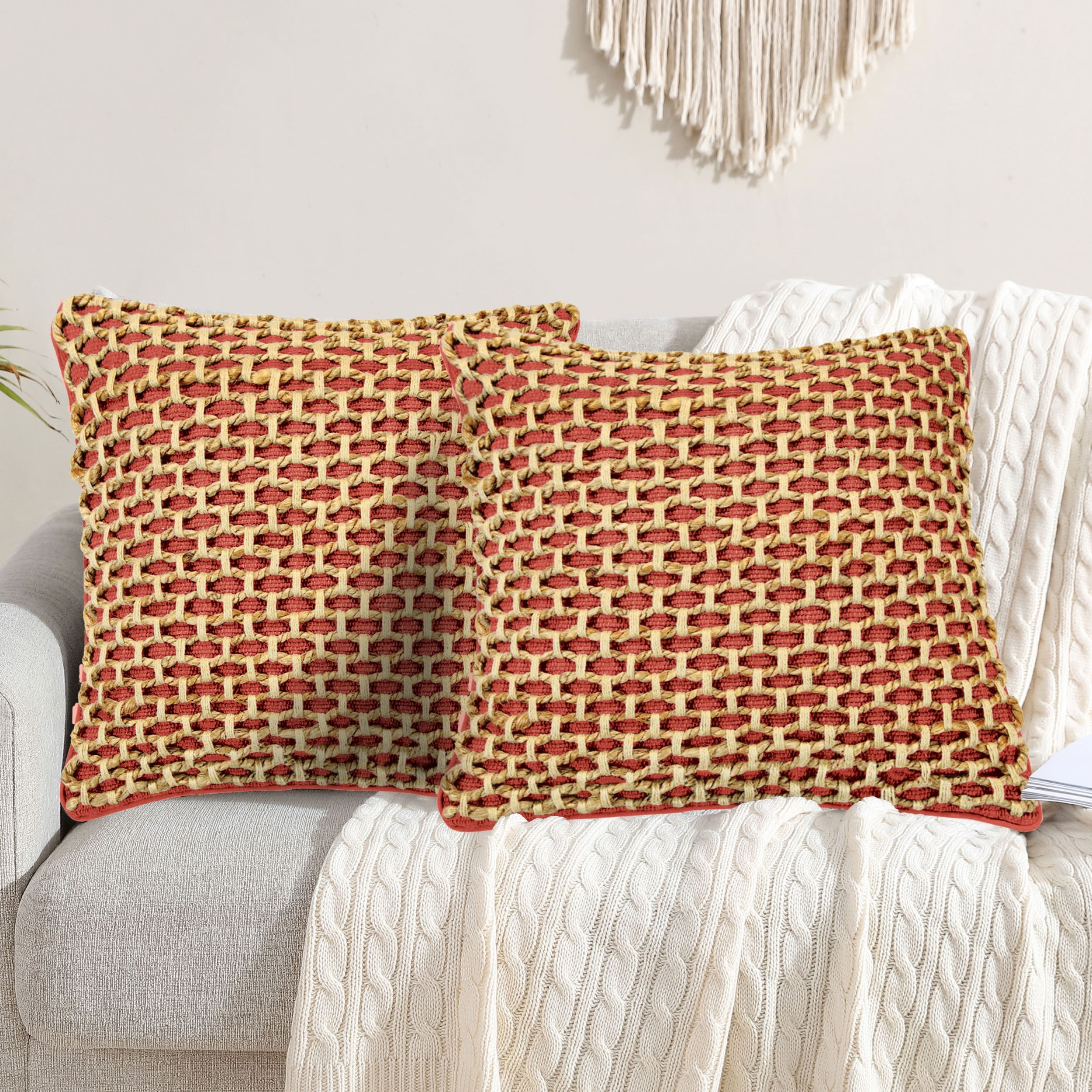 Boho Living Jada Braided Cotton/Jute Throw Pillows