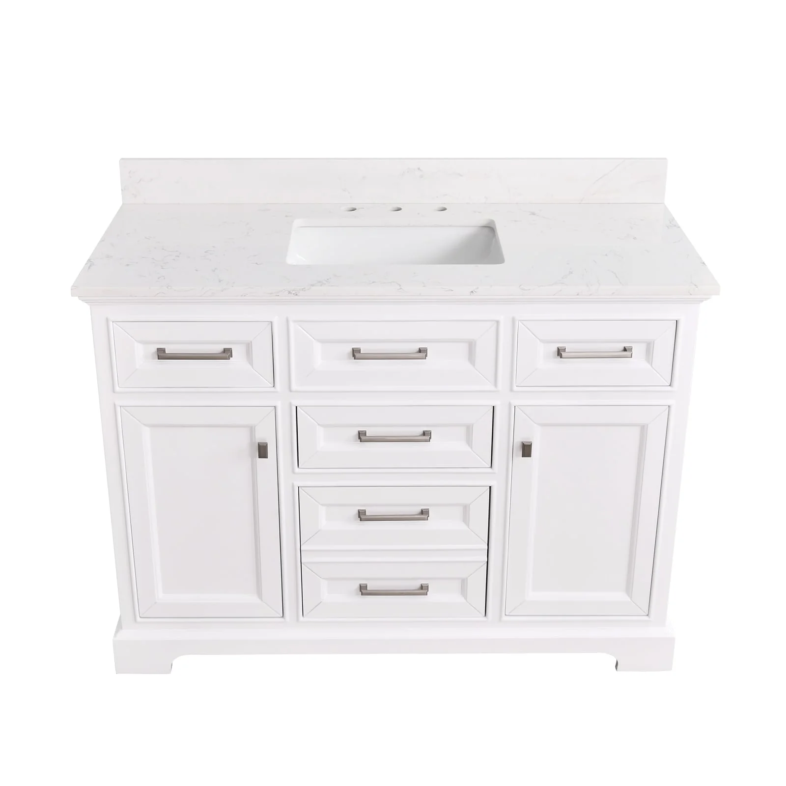 Prismarble Bathroom Vanity 48 in White with Marble Countertop & Backsplash