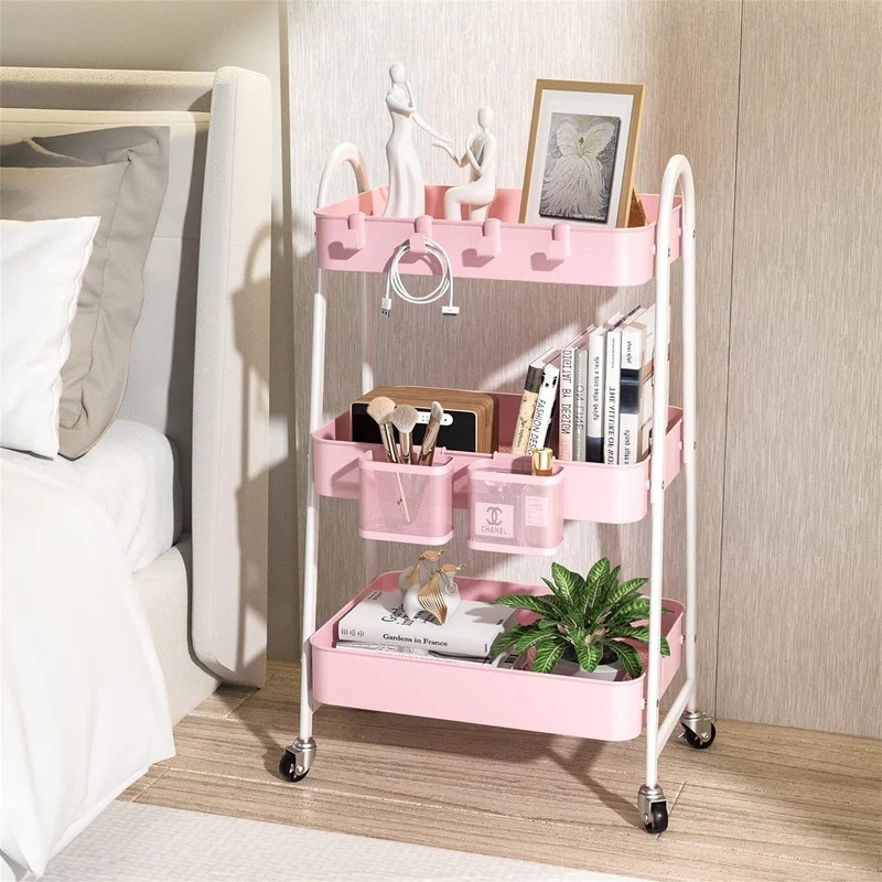 Tier Rolling Cart Metal Rolling Storage Cart with Handle and Lockable Wheels - 12.05